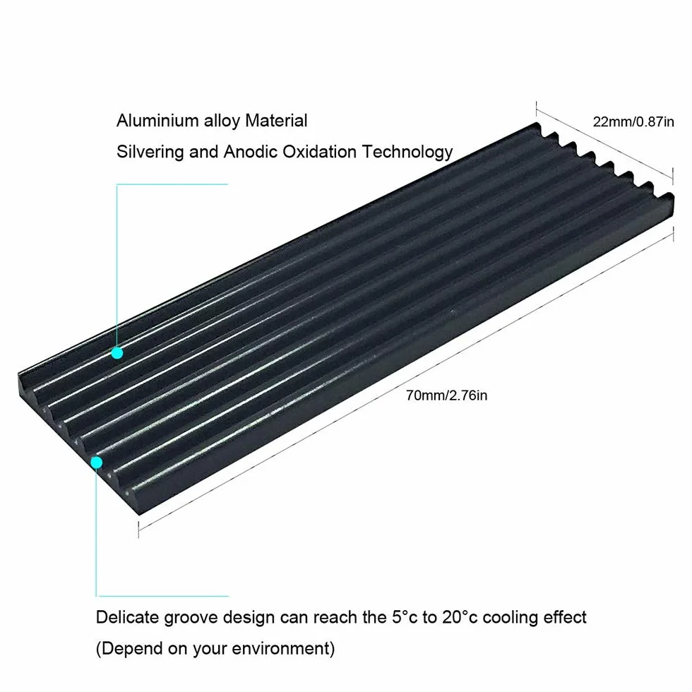M.2 SSD heat sink with thermal conductive adhesive sheet to prevent thermal runaway Heat sink heat sink CPU IC chip circuit board suitable for LED amplifier aluminum 70mm × 22mm × 3mm