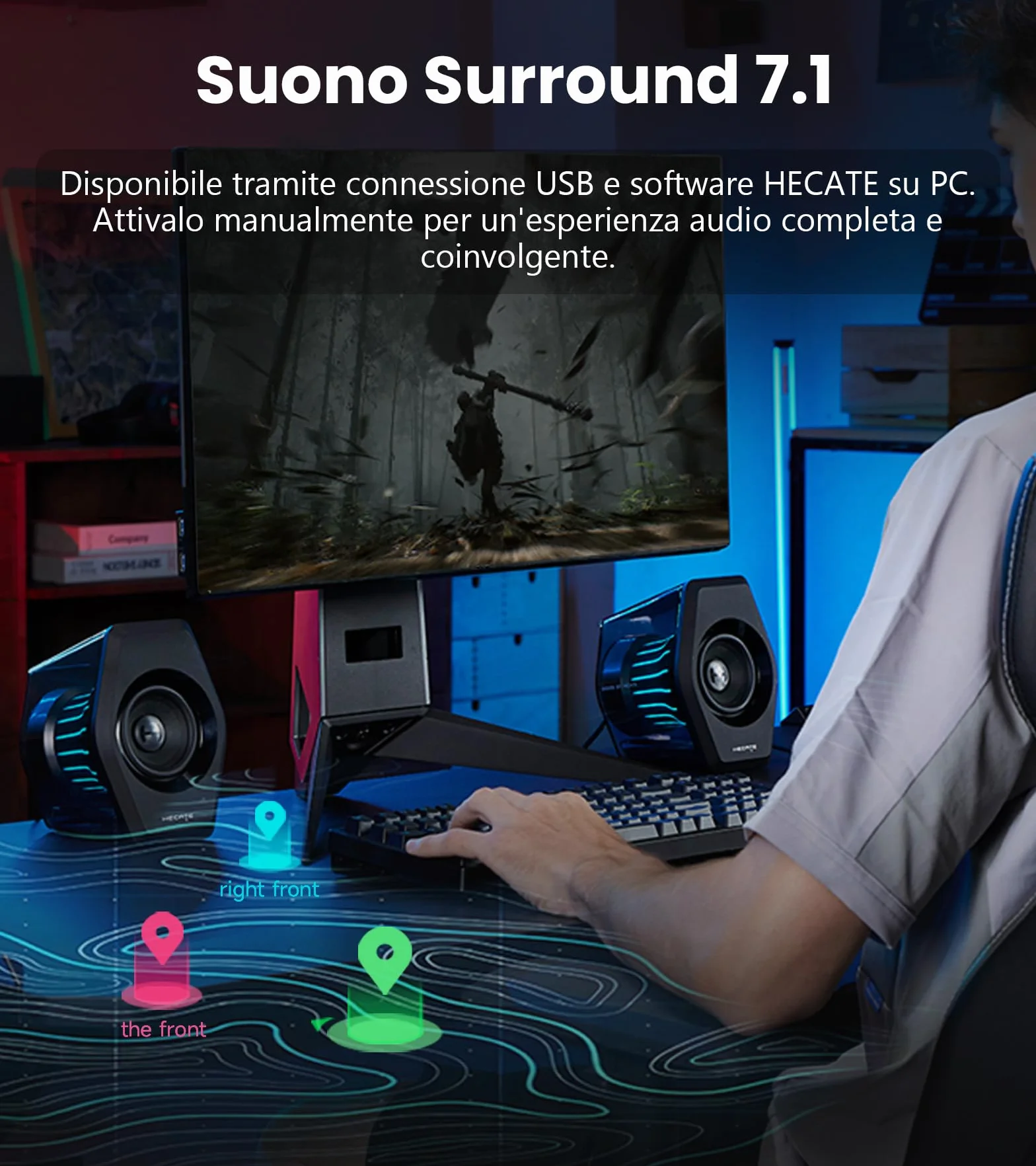 Edifier G2000 Pro Casse Gaming 2.0 RGB 32W RMS 64W Picco TempoFlow™ 270° Surround Virtuale 7.1 Bluetooth 5.4 USB-C AUX PC PS5 Nero