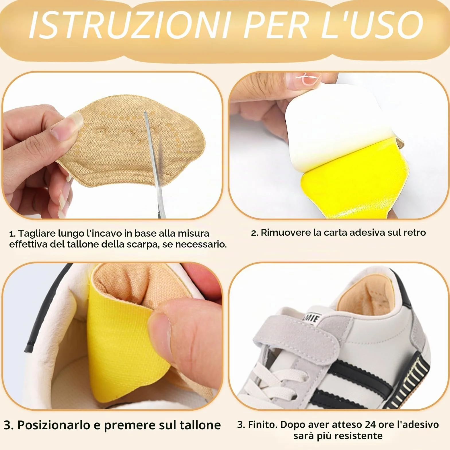 Cuscinetti per Tallone Bambino Set da 6 Pz Ridurre Taglia Scarpe Autoadesivi