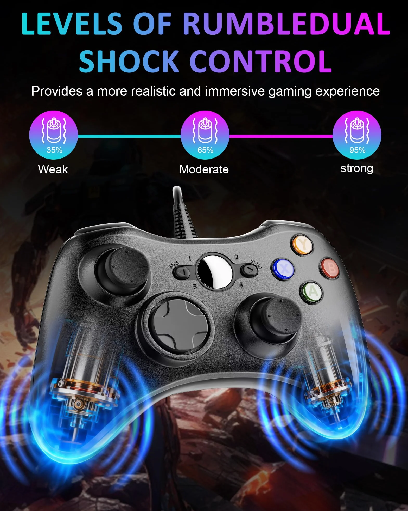Controller per Xbox 360, Gamepad Joystick con cavo USB, feedback delle vibrazioni e chiavette analogiche precise, compatibile con PC/Windows 11/10/8/7/XP, funzione plug and play istantanea