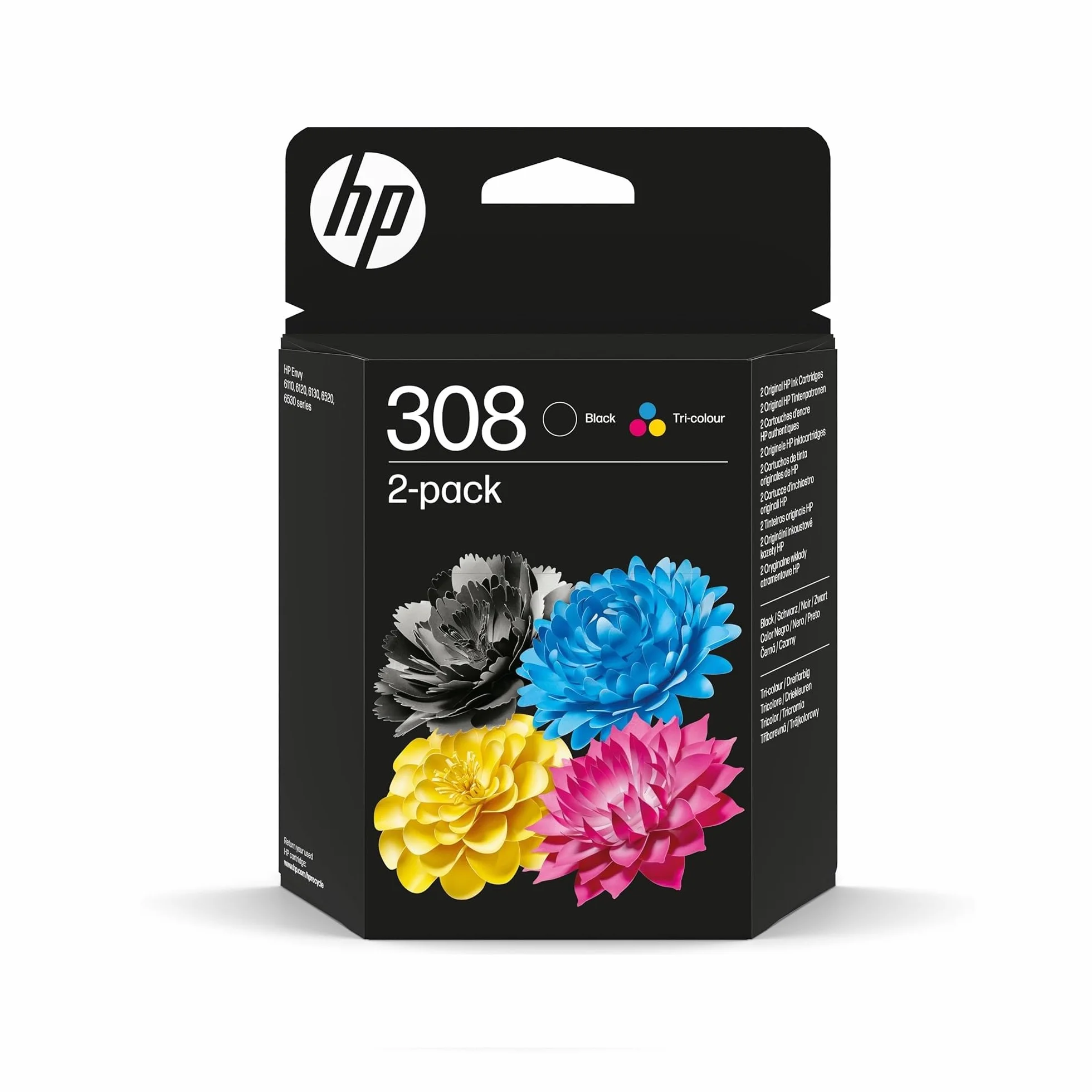 HP 308 Nero e Tricromia Cartucce Originali 2 Pezzi 280 Pagine Compatibili Envy 6110e 6120e 6122e 6130e 6132e 6520e 6530e 6532e