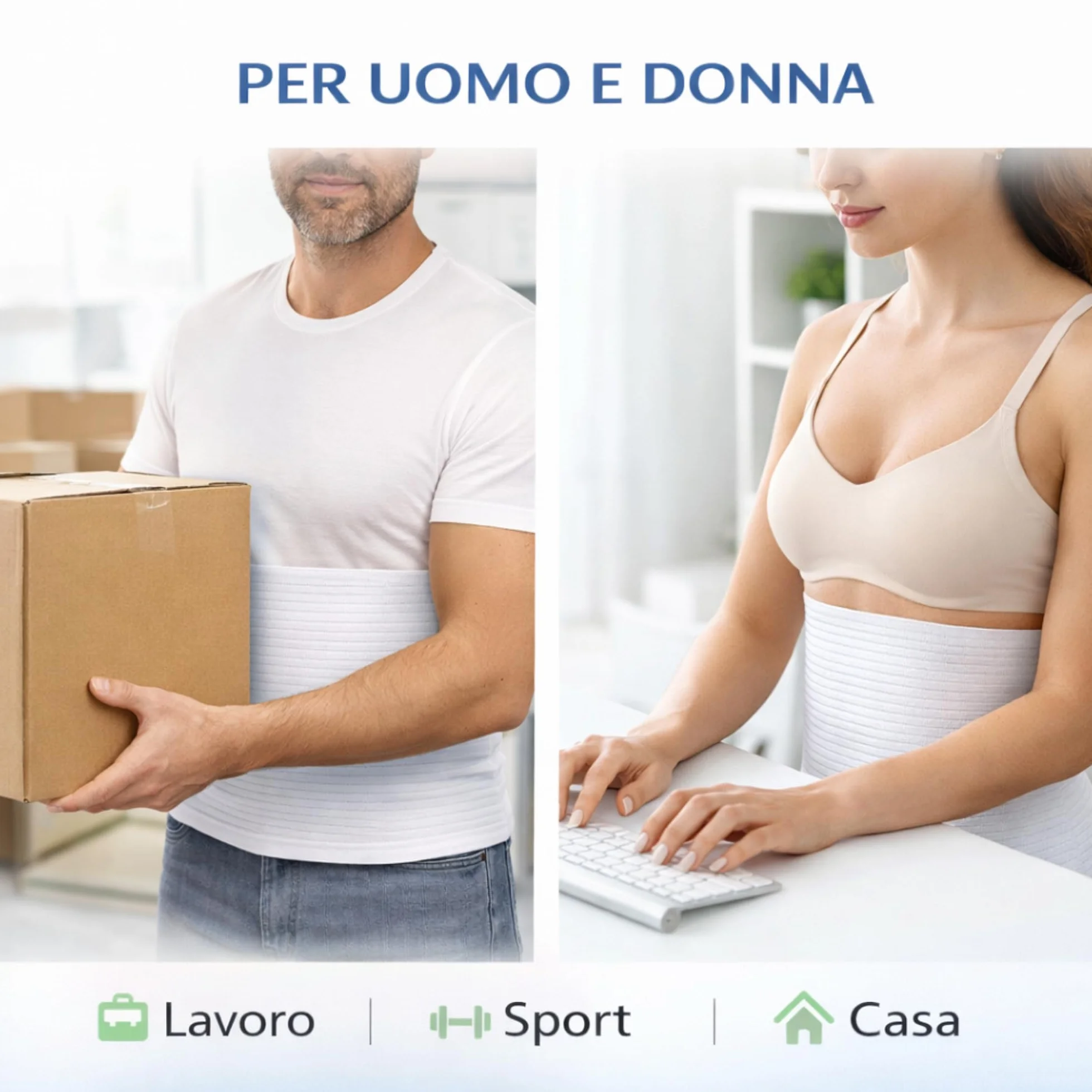 Fascia Elastica Lombare Traspirante in Cotone 30 cm - Supporto Schiena Addominale Uomo Donna (L) Made in Italy