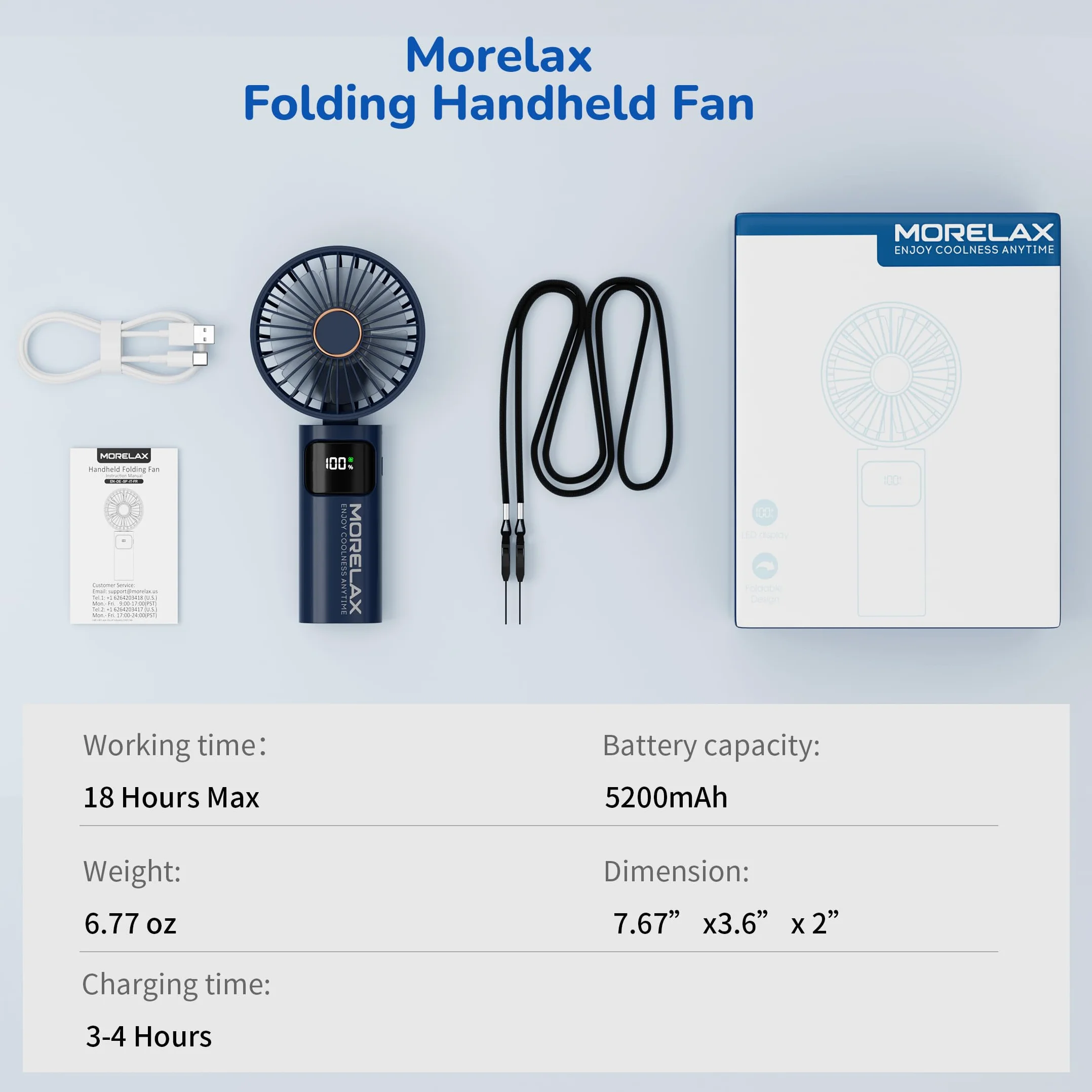 Ventilatore a Mano,Mini Ventilatore Portatile,5200mAh Ricaricabile,Piccolo Ventilatore Tascabile Con 6 Livelli di Velocità,Ventilatore USB Pieghevole a 180° per Casa,Ufficio,Scuola,Esterno, Blu