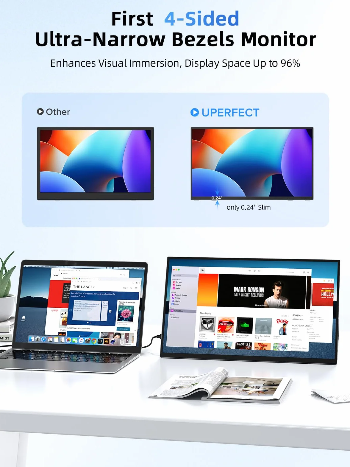 UPERFECT Monitor Portatile Touchscreen 15,6 Pollici 125% sRGB 2000:1 Sottile Schermo Dispaly IPS 1080P FHD Dual USB C Eye Care, Schermo Opaco per PC/Laptop/Fonini/Console di Gioco, Montaggio VESA