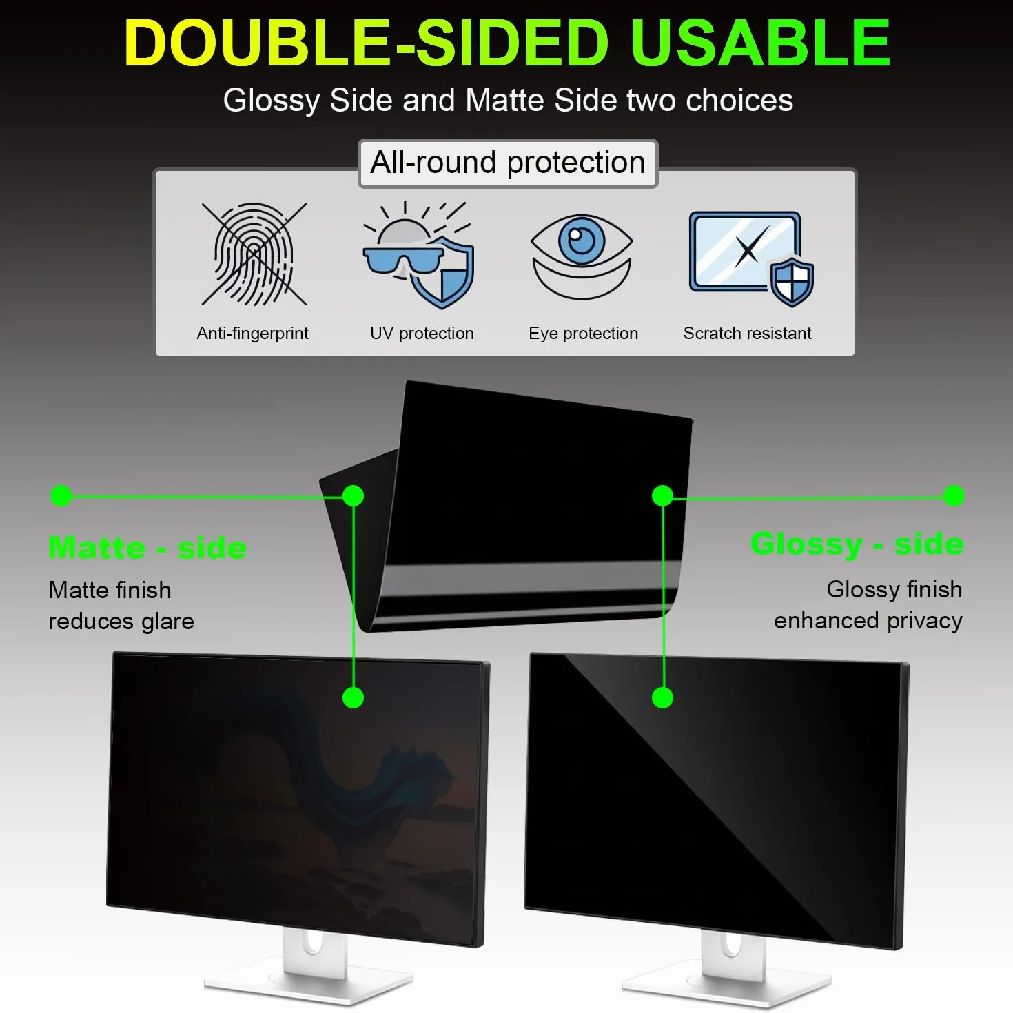 2 Pièces Pellicola Privacy 27 Pollici 16:9 (59.7x33.6cm) Monitor - Filtro Privacy Schermo Luce Blu & Anti-Riflesso, Rimovibile | Filtro privacy per schermi PC piatti e curvi