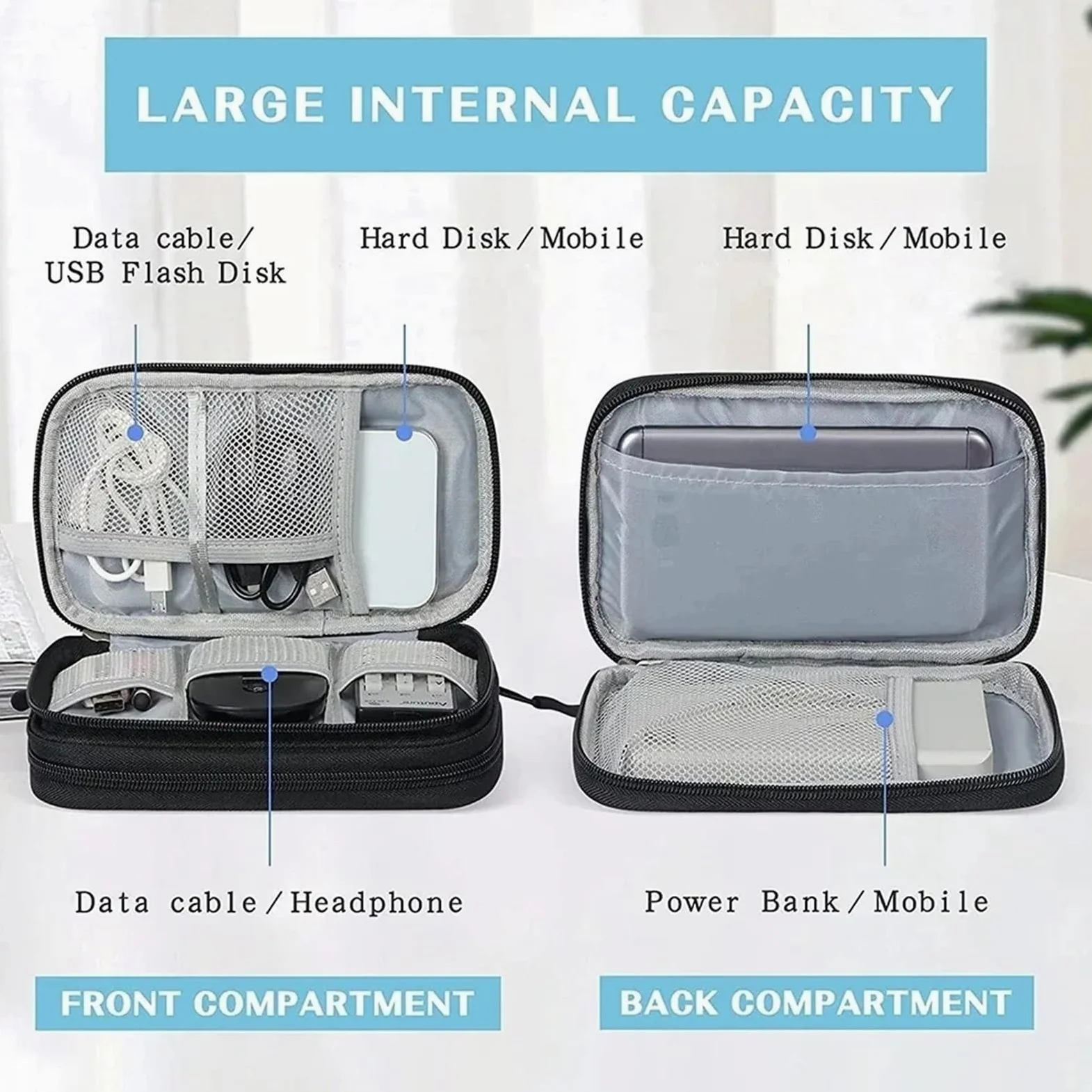 Borsa organizer per cavi viaggio 2 pezzi | Doppio strato portatile impermeabile(C)