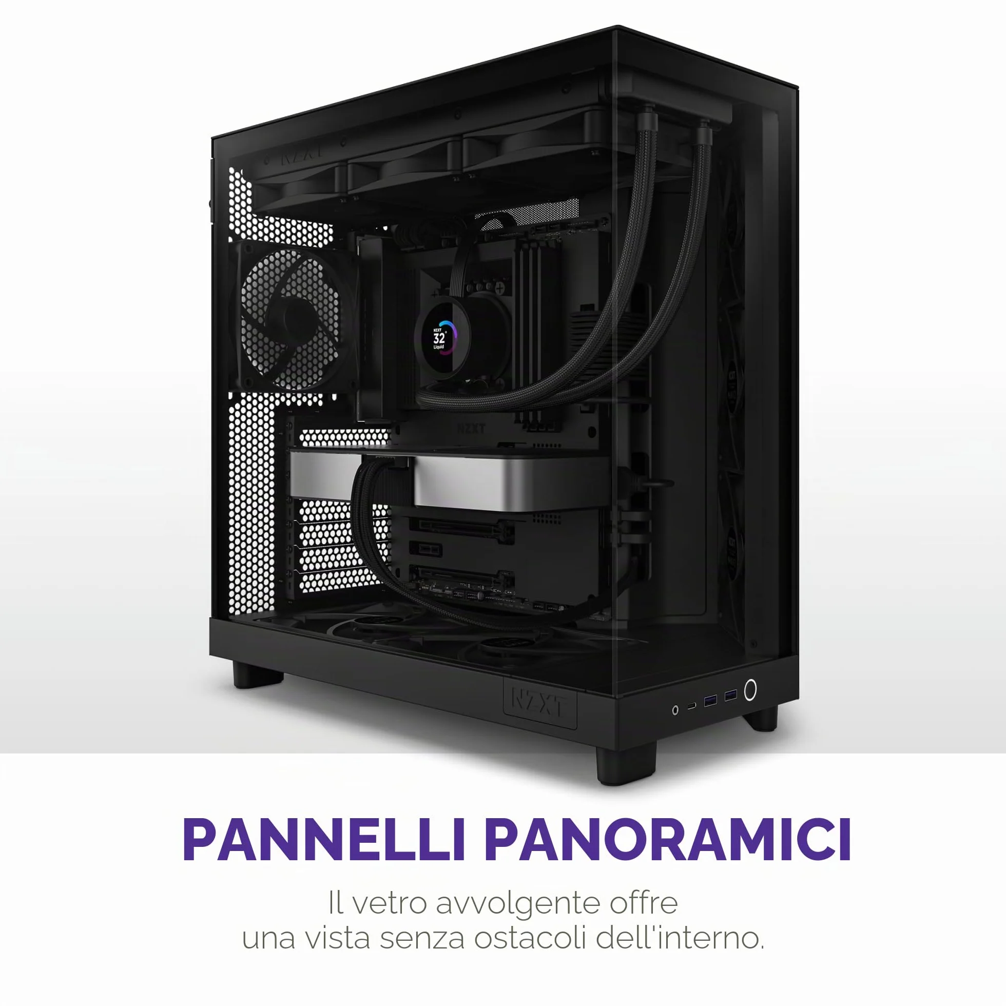 NZXT H6 Flow, CC-H61FB-01, Case Mid-Tower Compatto a Doppia Camera con Flusso d'Aria, Pannelli in Vetro Panoramico, Flusso d'Aria ad Alte Prestazioni, Include 3 Ventole da 120 mm, Nero