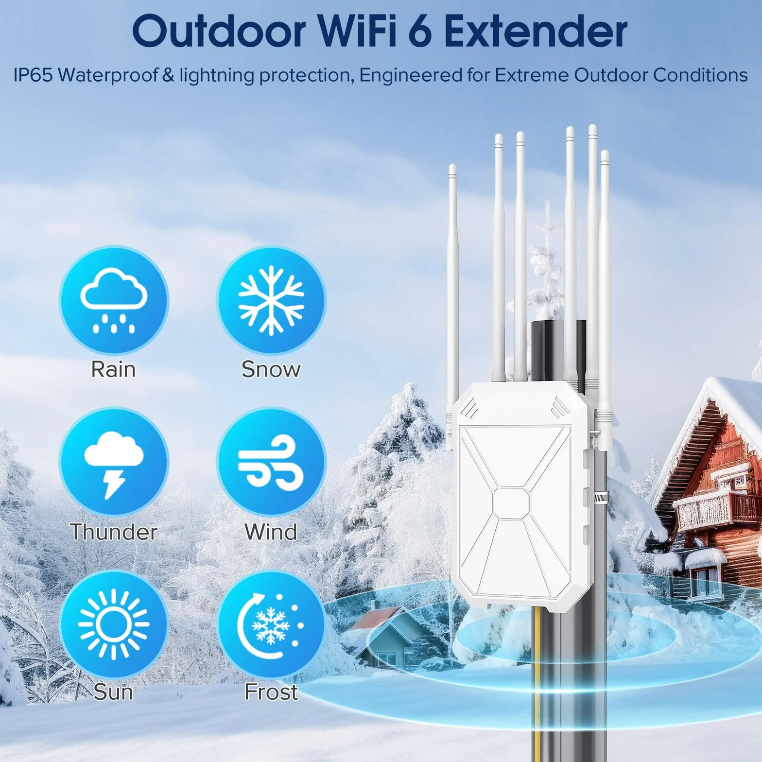 AX1800 Ripetitore WiFi Potente Esterno, 5GHz e 2,4GHz Amplificatore Wifi Con 6 Antenne, WiFi Extender, Resistente Agli Agenti Atmosferici IP67, with PoE, Porta Gigabit Ethernet, Per Cortile