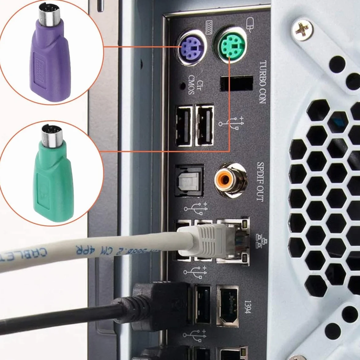 TECHZOCO Adattatore USB a PS2 per tastiera, convertitore di dispositivi, connettore periferiche, viola, 1 pezzo