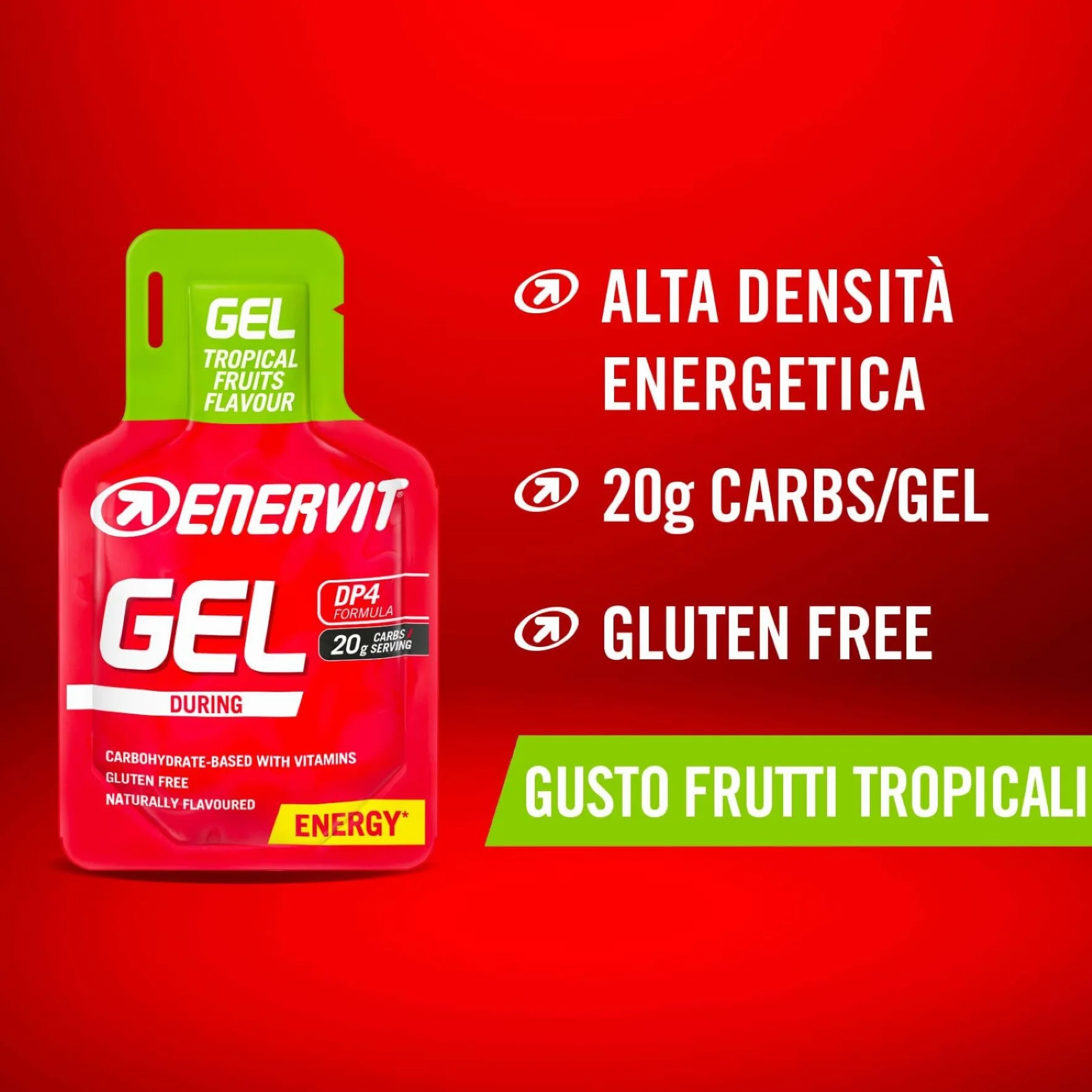 Enervit Gel Frutti Tropicali Energetico con Vitamine 20g Carboidrati 24x25ml Senza Glutine Vegan