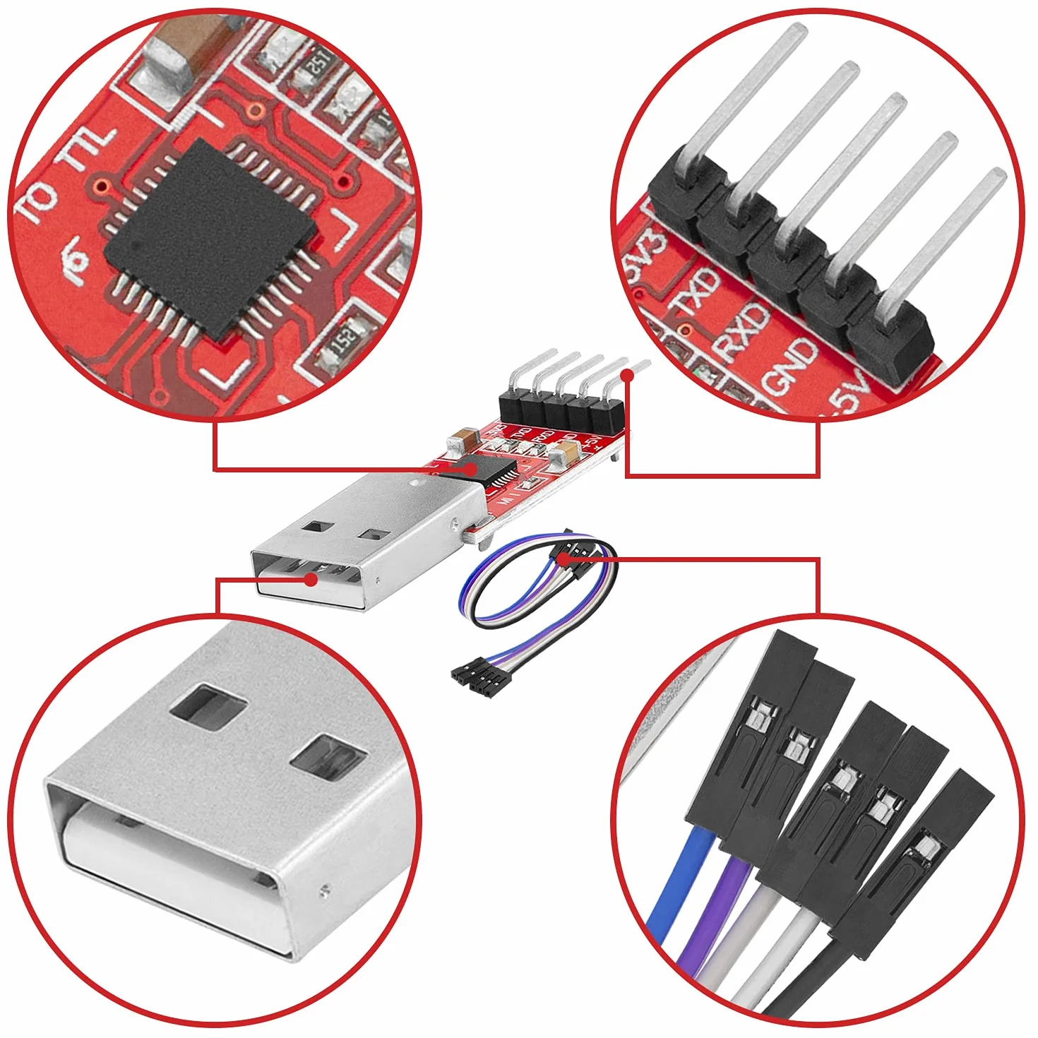 AZDelivery Convertitori da USB a TTL con CP2102 HW-598 per 3,3V e 5V con Cavetto Jumper compatibile con Arduino incluso E-Book!
