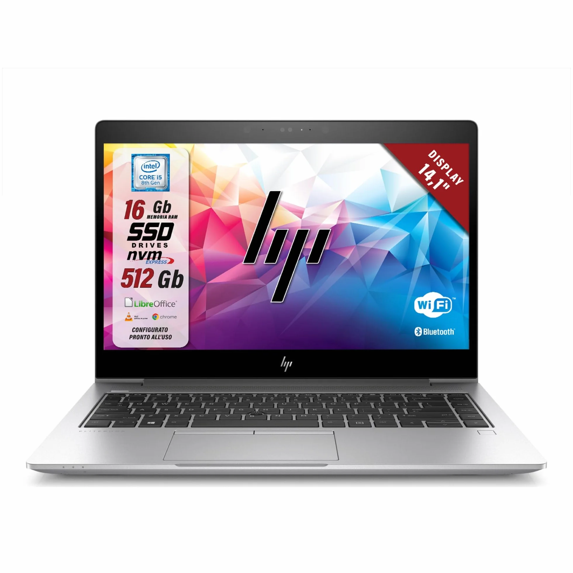 HP Elitebook 14.1" Intel i5-8th Gen 1.7GHz 16GB RAM 512GB SSD Notebook W11 LibreOffice Ricondizionato