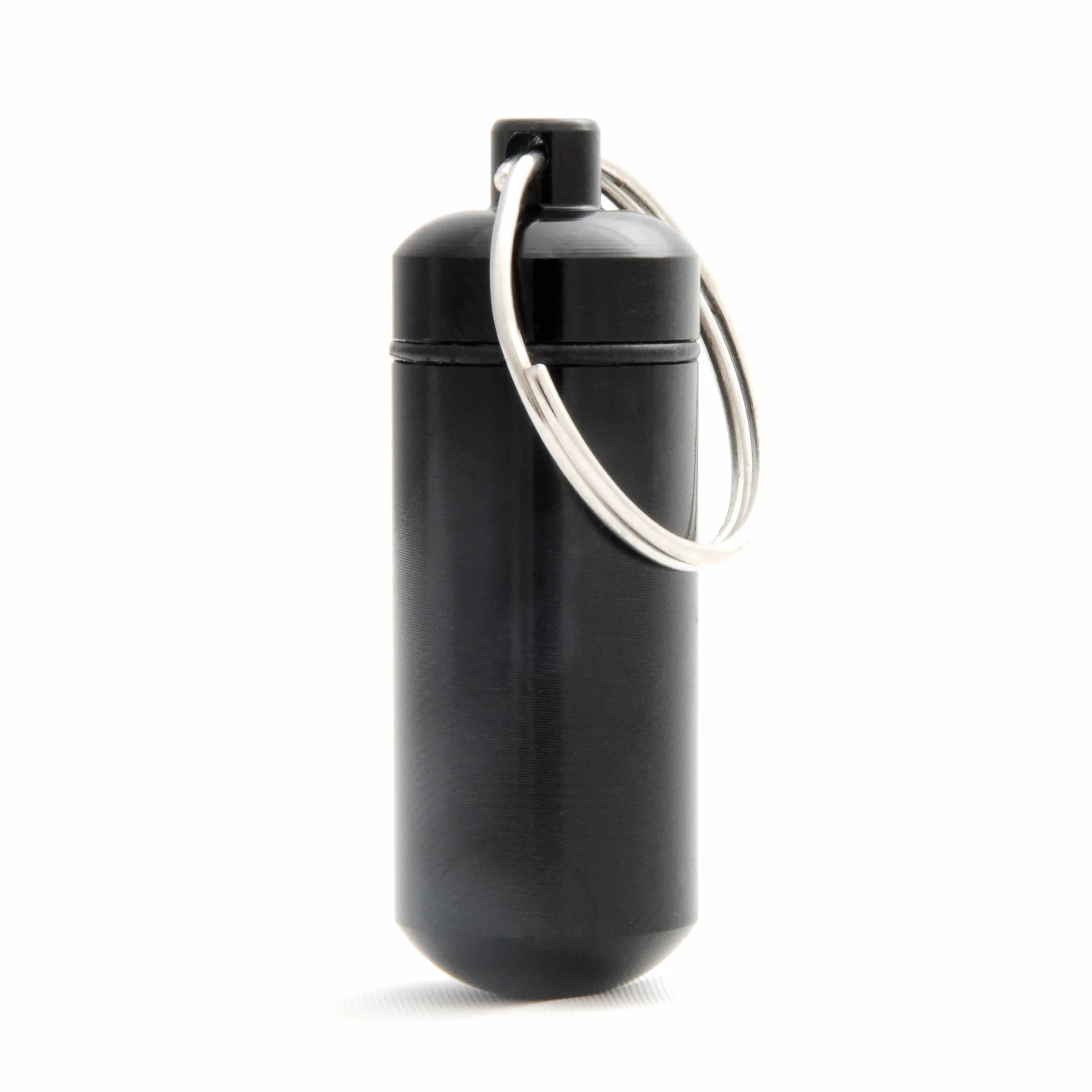 Ganzoo set 2 mini capsule impermeabili in alluminio nero per parti piccole, porta pillole con portachiavi, chiusura a vite, altezza 45 mm