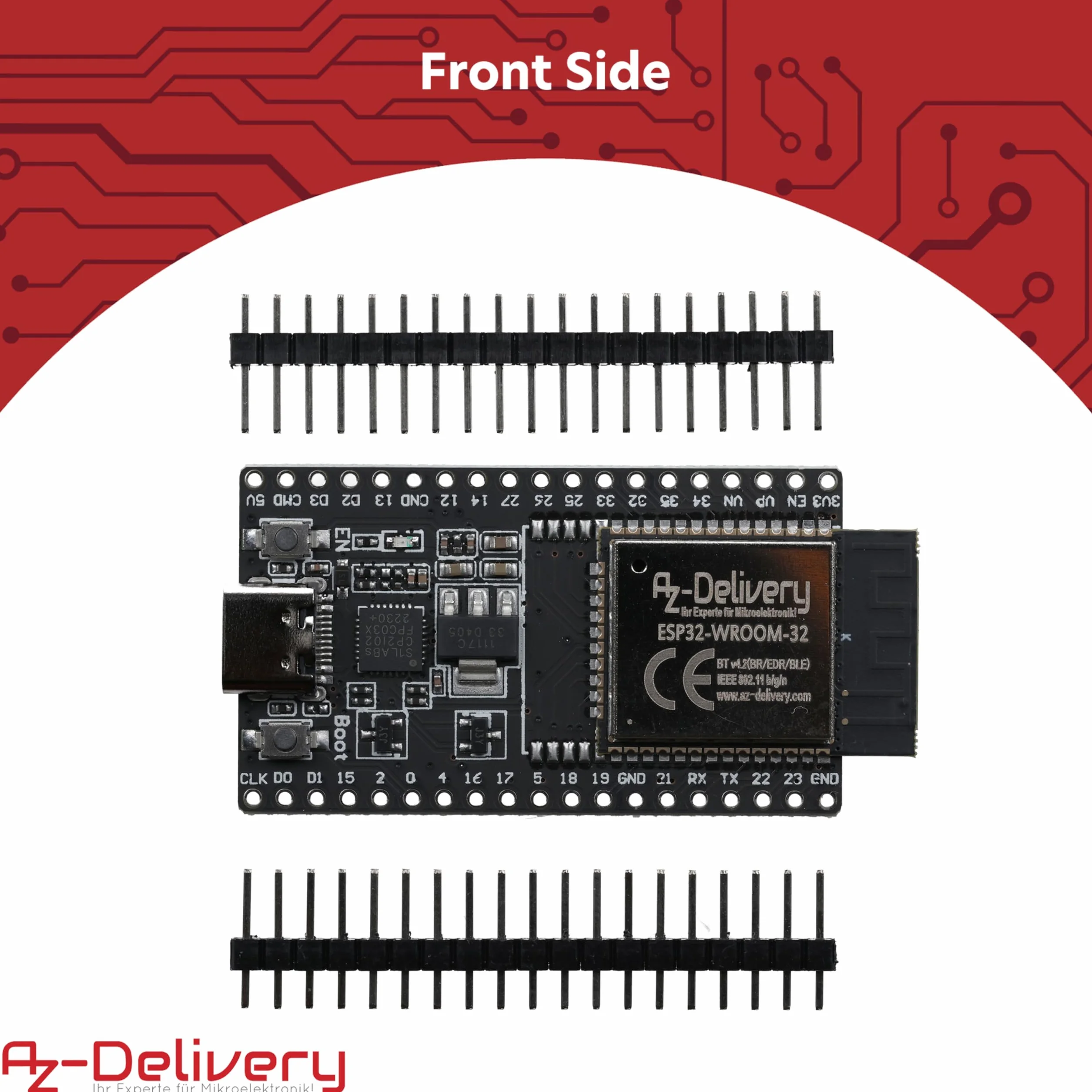 AZDelivery 1 x ESP32 Board Dev Kit C V4 NodeMCU WLAN Development Board non saldato con connettore USB-C compatibile con Arduino incluso e-book! (modulo successore di ESP32 Dev Kit C)