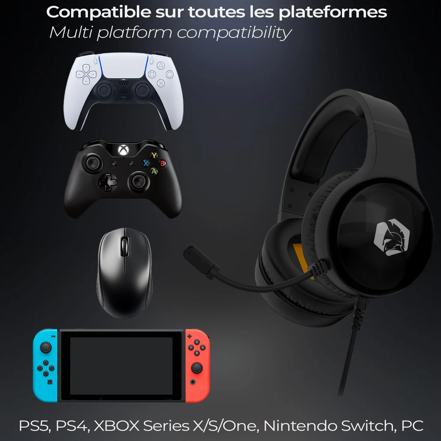 EMPIRE GAMING – Icarus S16 Cuffie Gaming RGB – per PS5, PS4, Xbox One/Series, PC, Mac, Smartphone, Tablet – Telecomando – Audio Stereo ad Alta Definizione – Microfono Flessibile