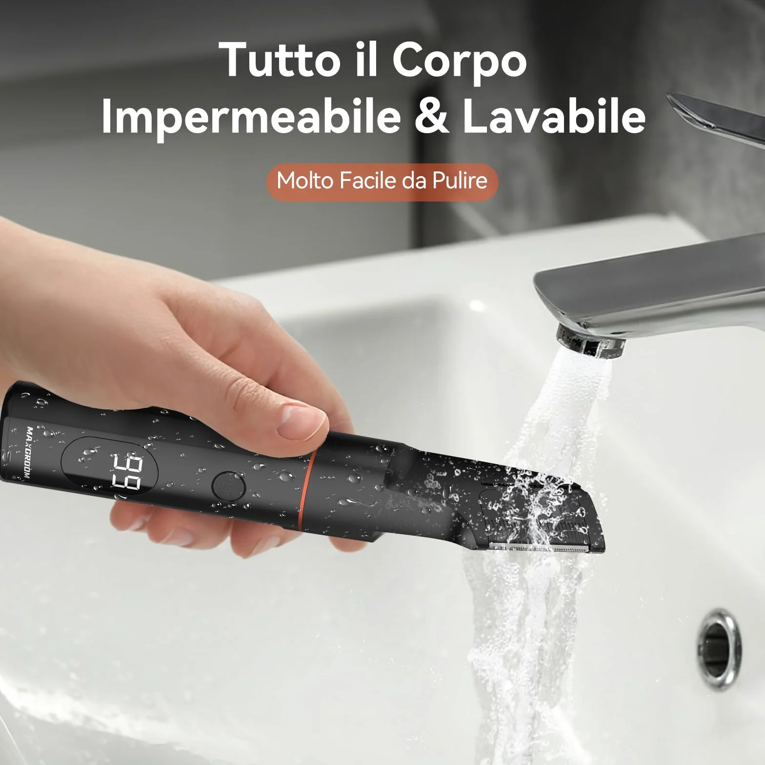 MAXGROOM 4 in 1 Rasoio Elettrico Corpo Uomo IPX6 Uso Umido e Secco Depilatore Ricarica USB C Nero