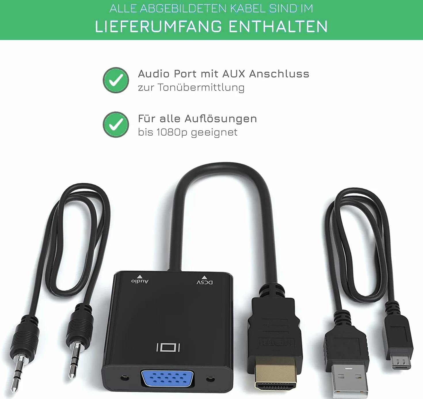 Adattatore HDMI a VGA, convertitore HDMI a VGA (Maschio a Femmina) 1080P HDTV con Cavo Audio e Cavo di Ricarica Micro USB per PC, Laptop, Proiettori HDTV, PS4/3 Xbox