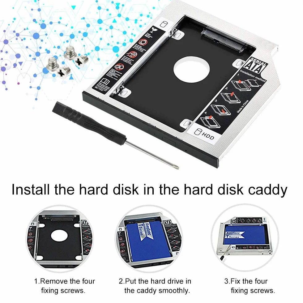 Hard Drive Caddy, 2 nd 2.5"HDD /SSD SATA 3 Telaio per Dischi Adattatore per 9.5mm Notebook CD/DVD