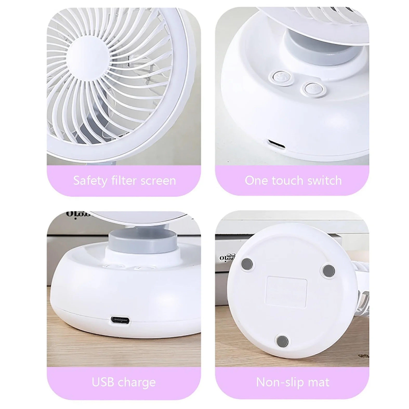 Ventilatore da tavolo portatile ricaricabile tramite USB, mini ventilatore oscillante con forte flusso d'aria, raffreddamento ultra silenzioso a 3 velocità, per casa ed esterni, design compatto (rosa)