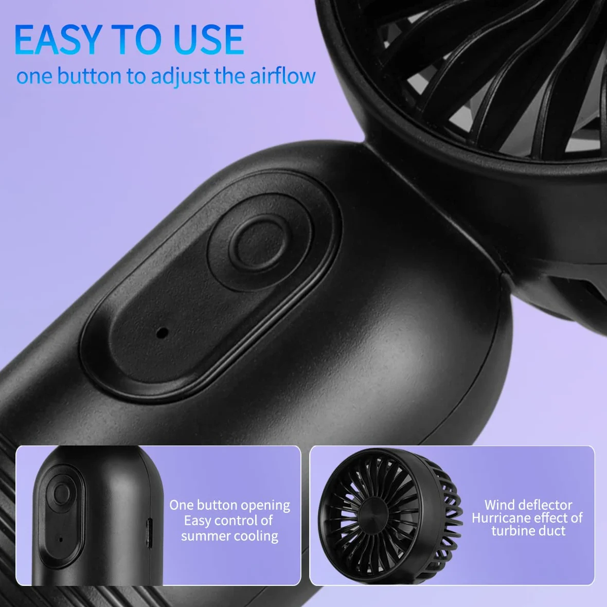 Mini ventilatore portatile Turbo Ventola portatile portatile, ventola personale ricaricabile USB, piccola ventola tascabile a batteria con 3 velocità per viaggi/esterni/casa/ufficio