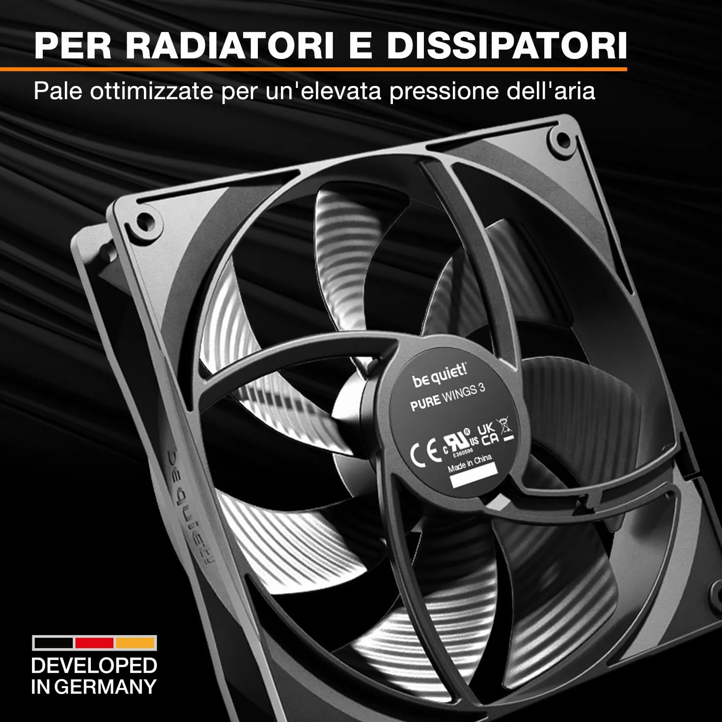 be quiet! Pure Wings 3 ventola PWM da 140 mm, 3 ventole incluse, alta velocità massima, bassa velocità minima, telaio della ventola ottimizzato, alta pressione dell'aria, funzionamento molto