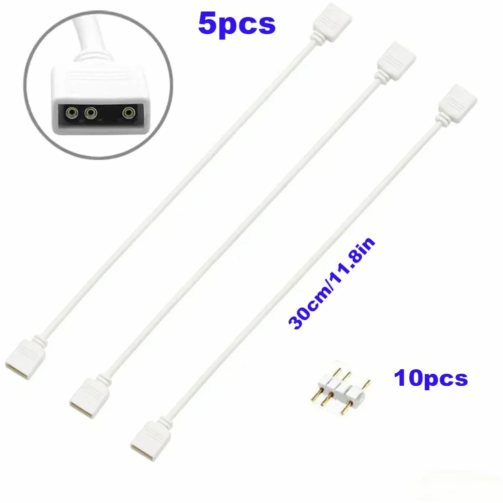 RUNCCI-YUN 5 pezzi Cavo splitter 5V 3 pin ARGB di Estensione 3 pin,Femmina a Femmina ARGB Prolunga Ventola Cavo per ventole RGB per PC e serie LED (30 cm, Bianco)