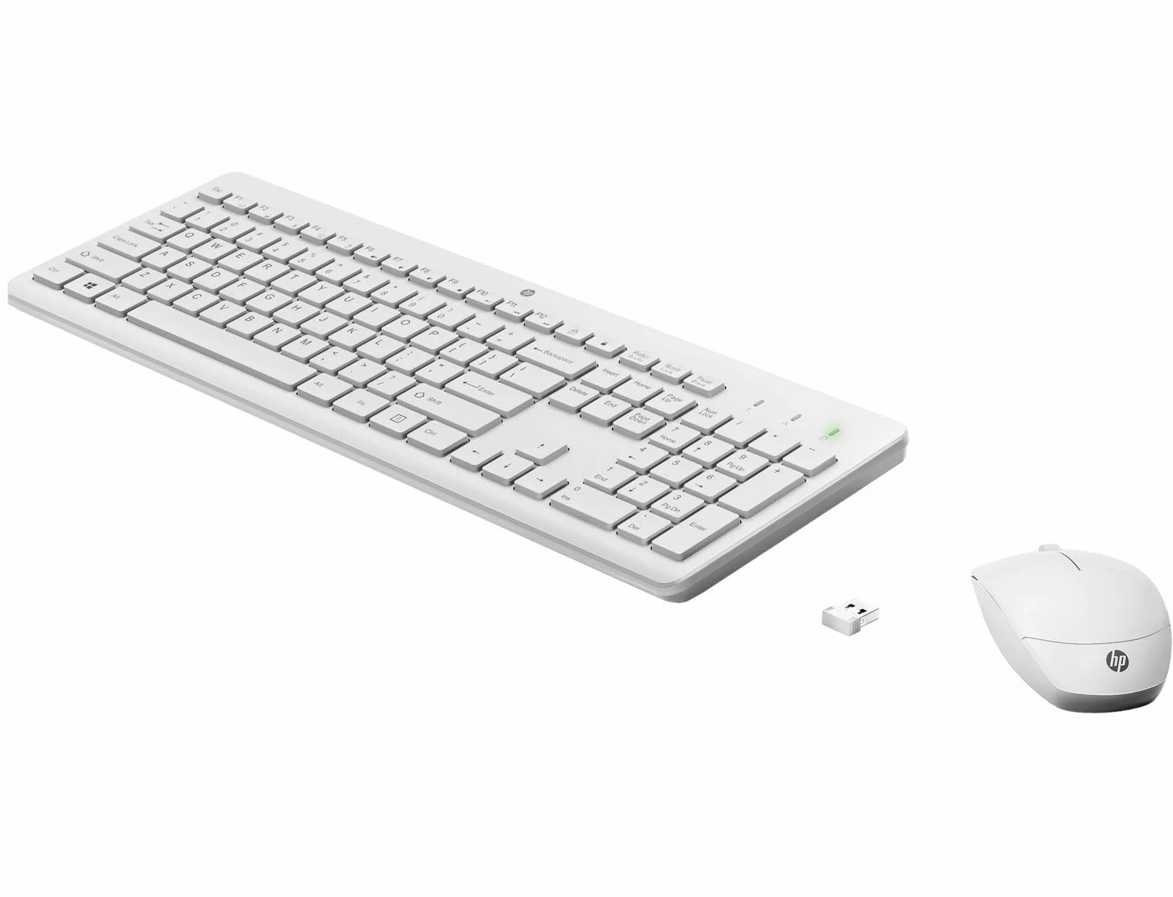 HP 230 Combo Tastiera e Mouse Wireless con Dongle USB-A a 2,4 GHz, Digitazione Silenziosa, Tasti Scelta Rapida e 12 Funzioni, Tastierino Numerico, Mouse a 1600 DPI, Rotella Scorrimento, Bianca