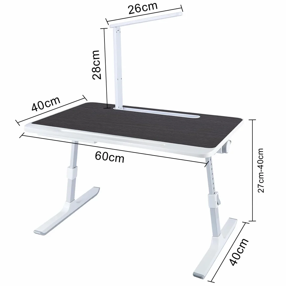 OHMG Grande tavolo da letto per computer portatile, pieghevole, regolabile in altezza e angolo, vassoio da letto con cassetto/fessura per tablet, tavolo per divano/pavimento (60 x 40 x 27-40 cm