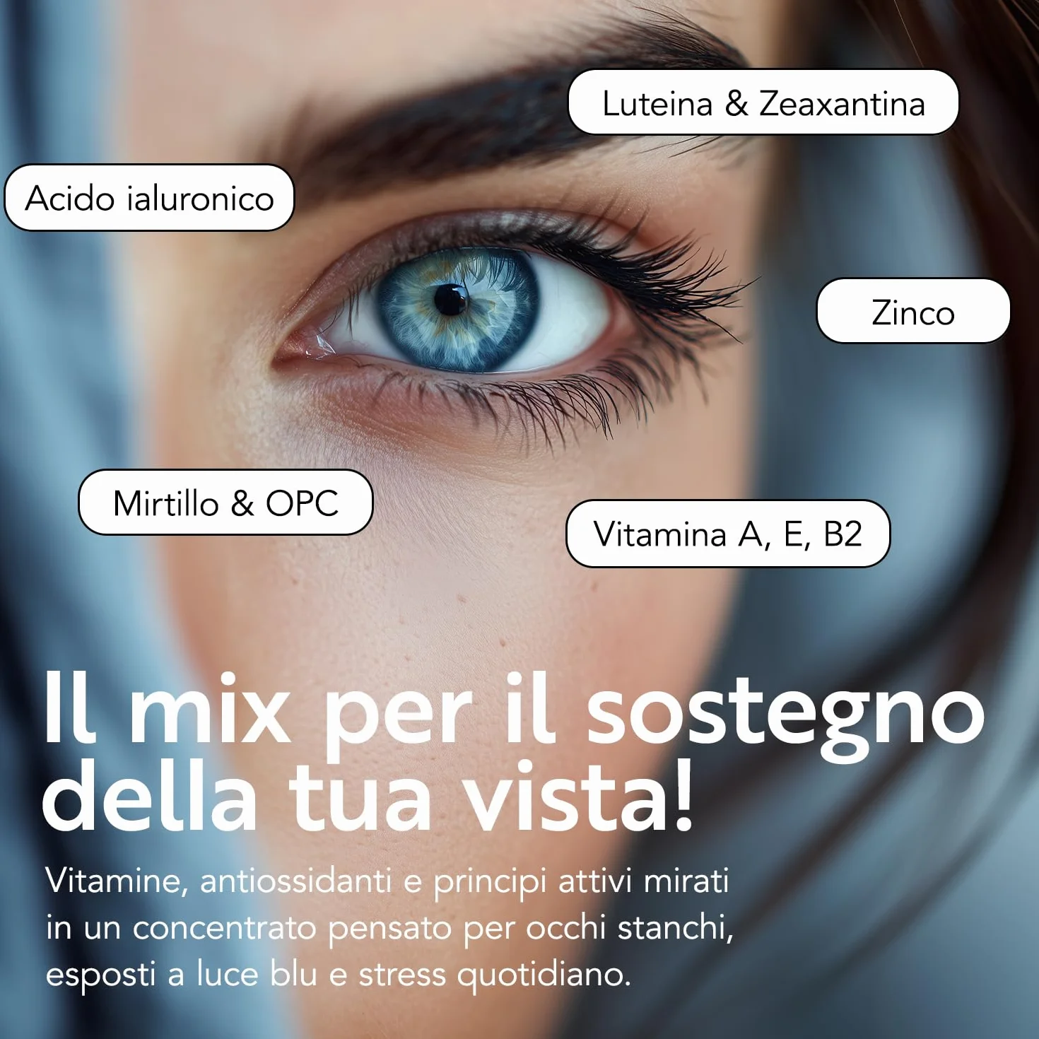 PiùLife Luteina e Zeaxantina Integratore Occhi 180 Capsule Zinco Vitamina A E B2 Acido Ialuronico