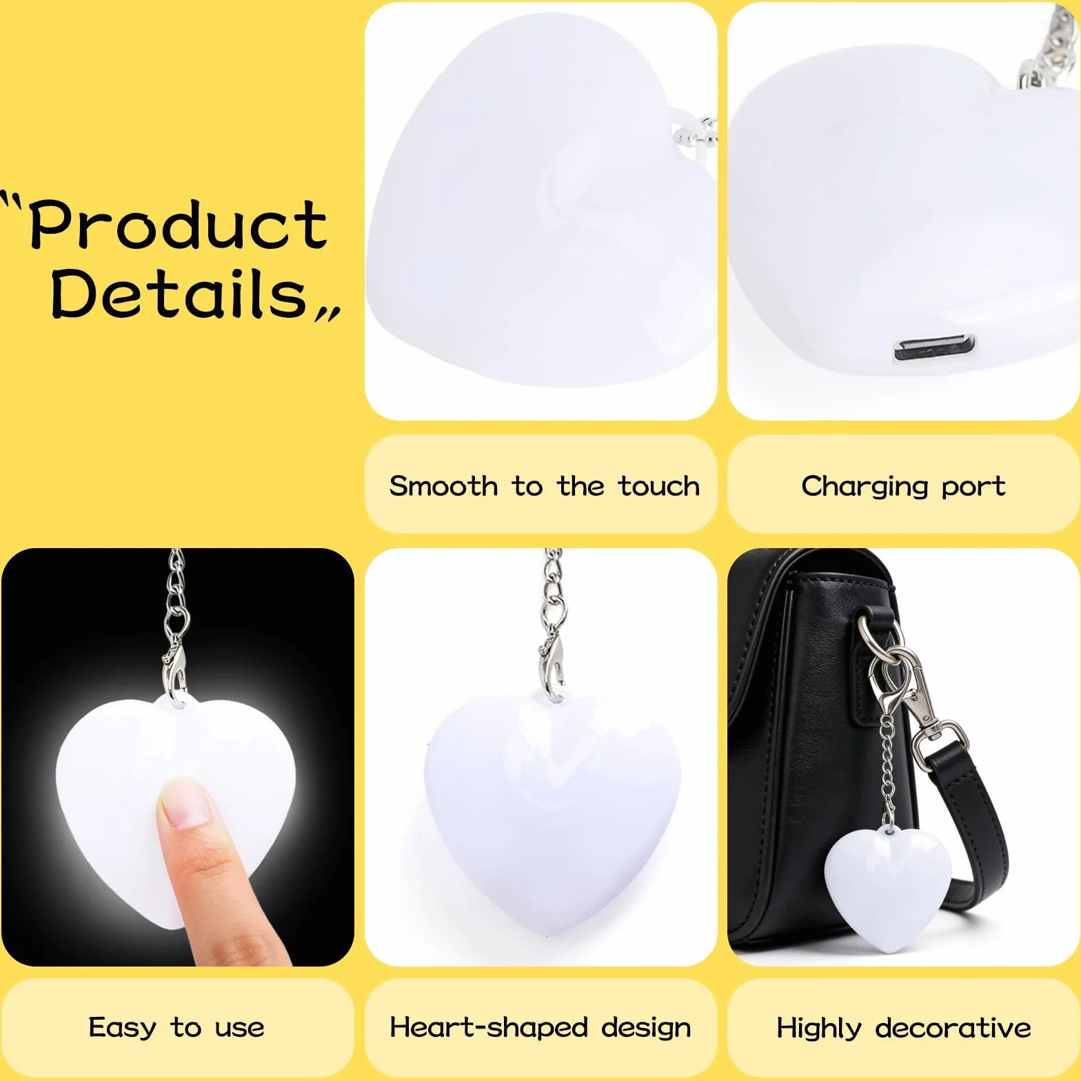 TNSLAND 2 Pezzi Luce per Borsa LED a Forma di Cuore, Mini Lampada Touch Ricaricabile USB, Luce Interna Borsa per Trovare Chiavi, Accessorio Portatile Donna, Luces per Viaggio, Regalo Donna Amica Mamma