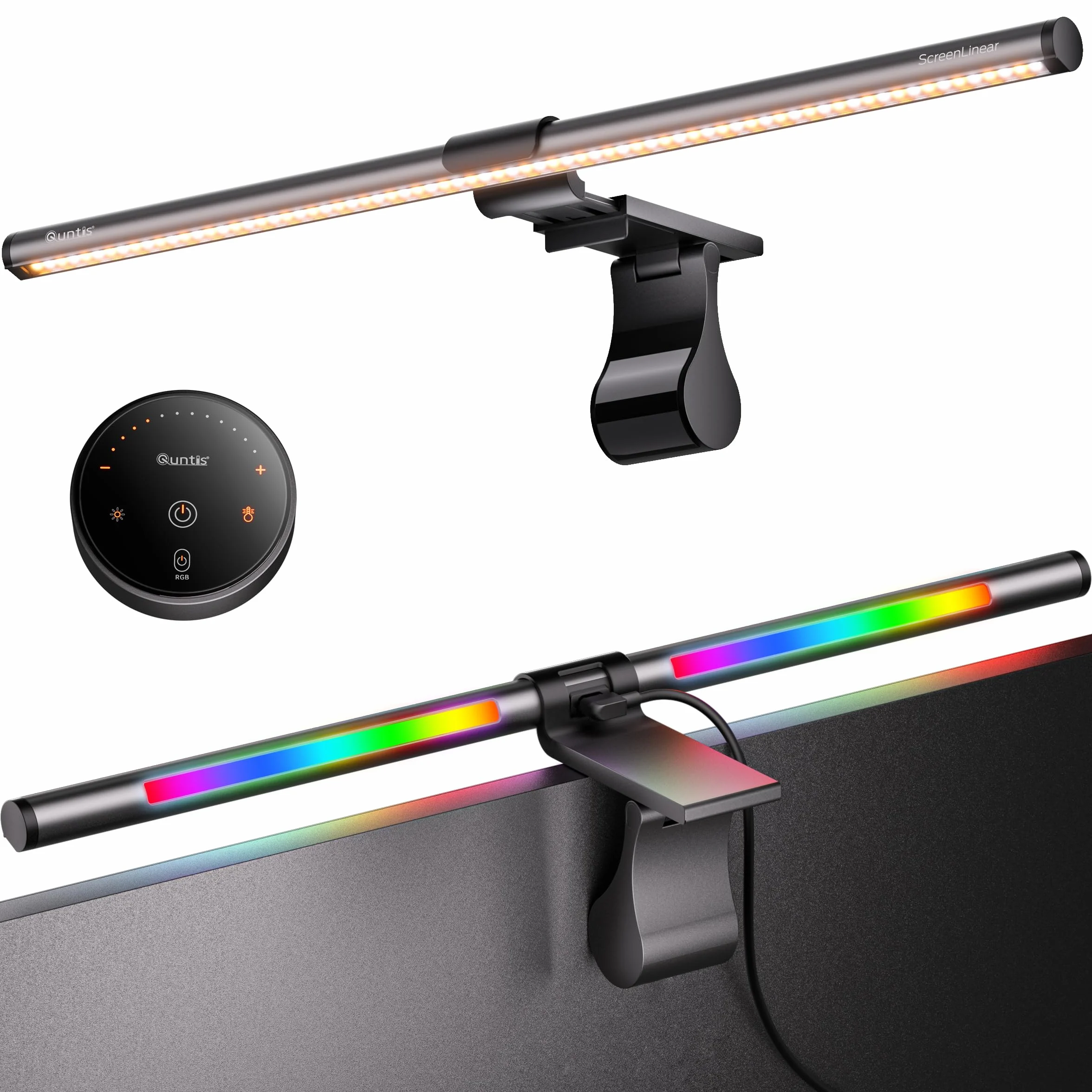 Quntis 51CM Lampade Monitor con Retroilluminazione RGB e Telecomando, 88+56 LEDs Luce Monitor, Barra Luminosa, Light Bar per PC, Accessori Gaming, Regalo Compleanno Uomo