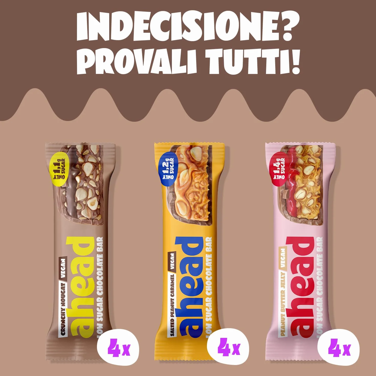 AHEAD Keto Bar Pacchetto Degustazione Vegano 12 x Barrette chetogeniche senza zucchero 1,7g zucchero 5g carboidrati netti