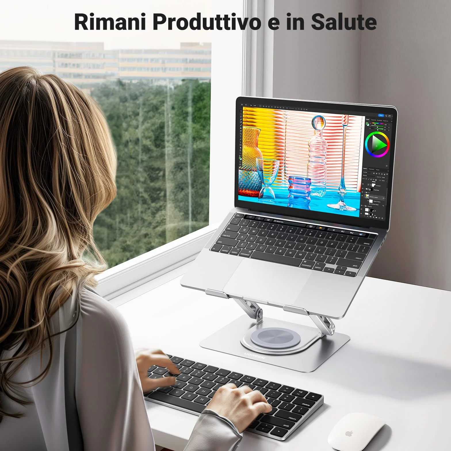 UGREEN Supporto per Laptop da Scrivania, Stand per PC Portabile Regolabile Ergonomico con Base Girevole a 360° Compatibile con MacBook Pro Air Notebook Fino a 17,3 Pollici