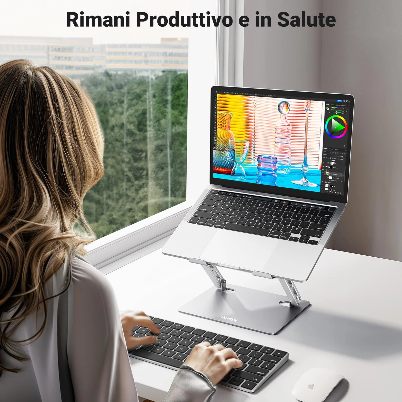 UGREEN Supporto per Laptop Pieghevole e Regolabile, Porta per PC Portabile Ergonomica con Raffreddamento Ventilato da 10 a 17 Pollici Compatibile con MacBook Air Pro HP Dell Acer