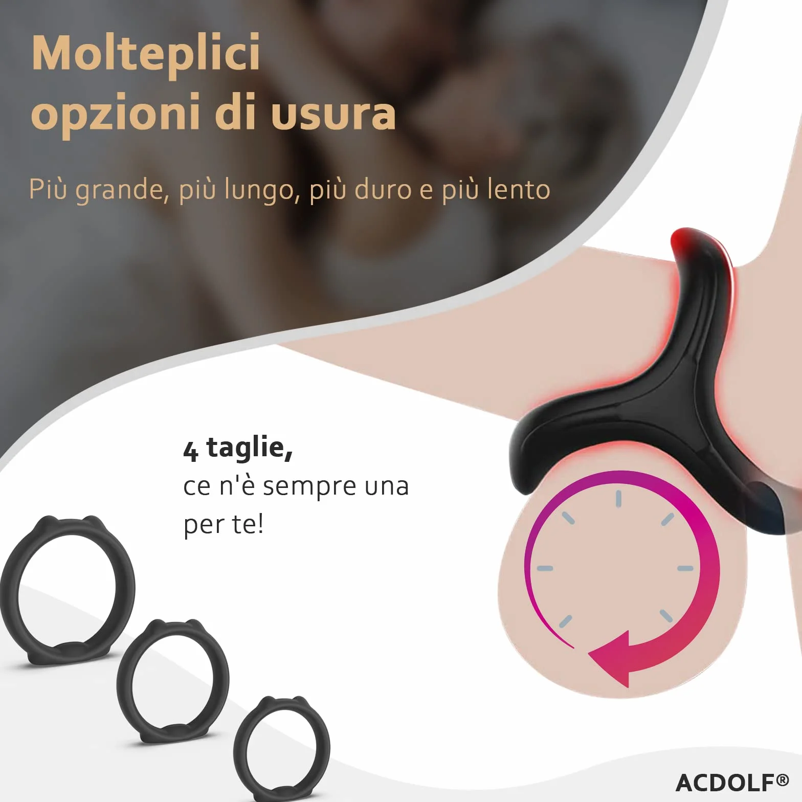 Triangolo Anelli Pene, Pleasure Ring, Set di 4 Cockring Nero