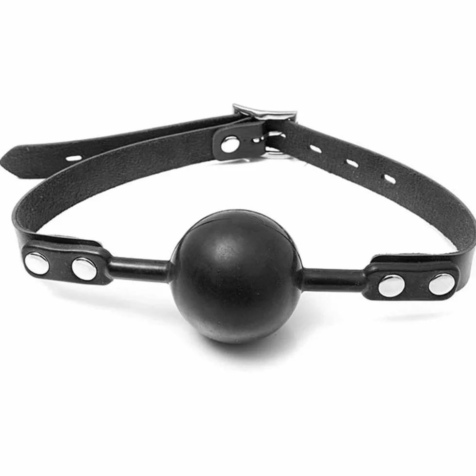 BDSM Knebel con lucchetto in ottone in pelle Band Mouth Gag Ball Bondage Fetish Sex Toy (Nero)