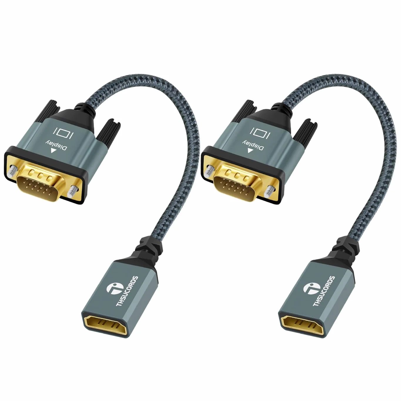 Thsucords Cavo Adattatore HDMI a VGA 0,3M 2 Pezzi, Nylon intrecciato HDMI Femmina a VGA Maschio Extension Extender supporto 720P/1080P PC Computer Desktop Laptop Monitor HDTV Proiettore