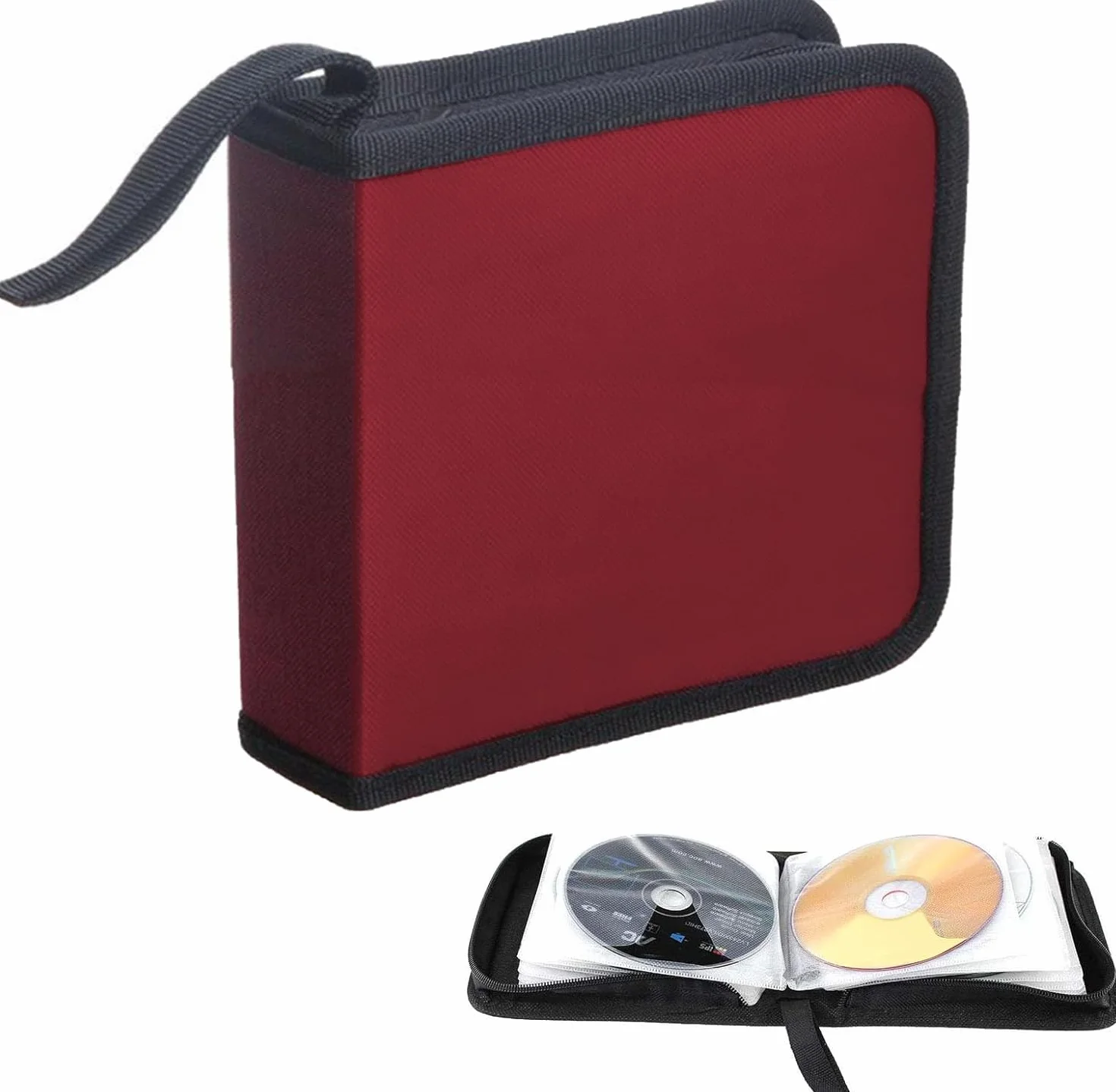 Borsa per CD, custodia per CD, custodie per CD, custodia per dischi CD DVD per 40 dischi, custodia per CD per auto e casa (rossa)