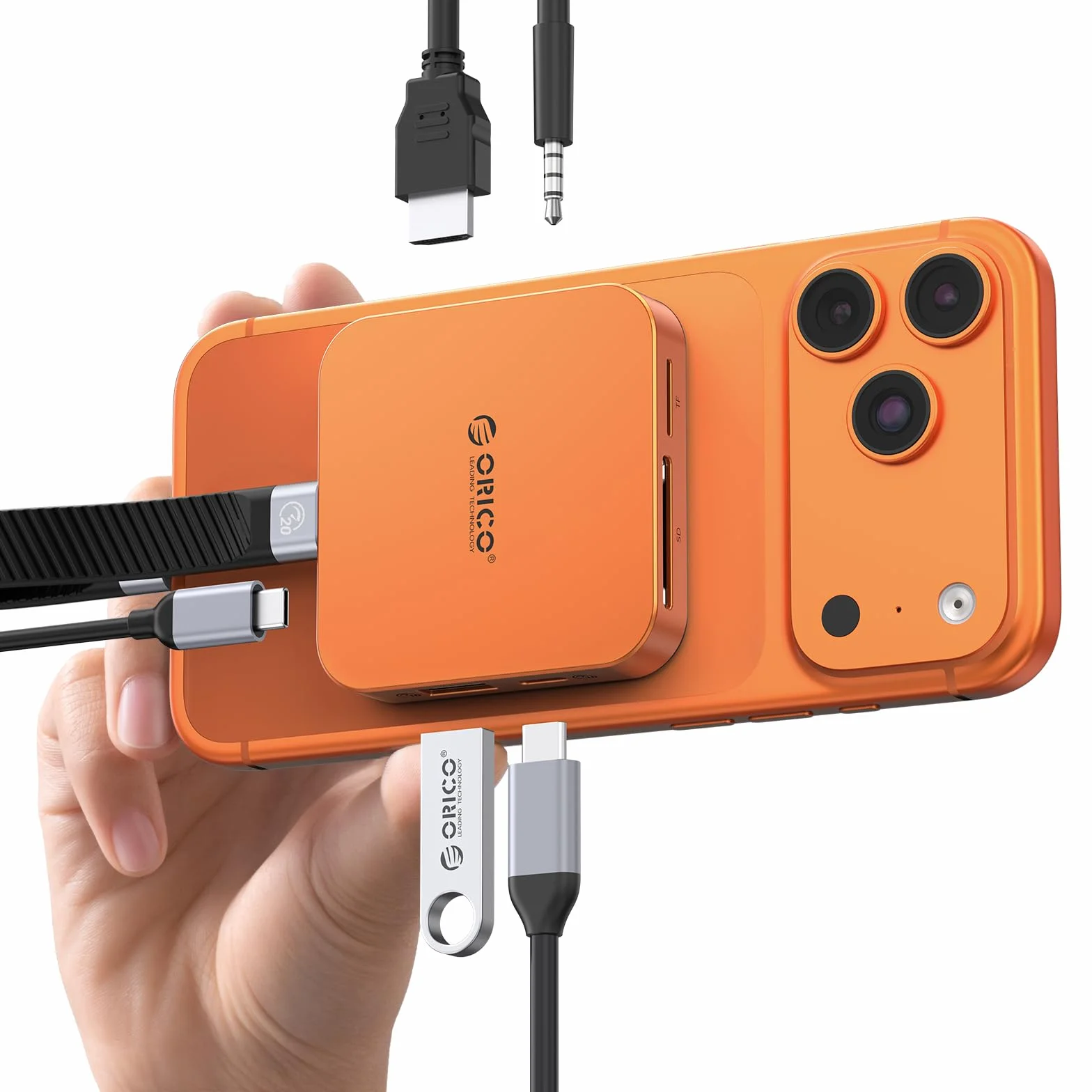 ORICO Docking Station USB-C Magnetica, Custodia SSD M.2 NVMe, Dockingstation 8 in 1 con HDMI 4K@60Hz, PD 100W, USB-A/USB-C 10 Gbps, Audio, Hub USB-C Dockingstation per iPhone/Pro Max/Dell Lenovo MG7