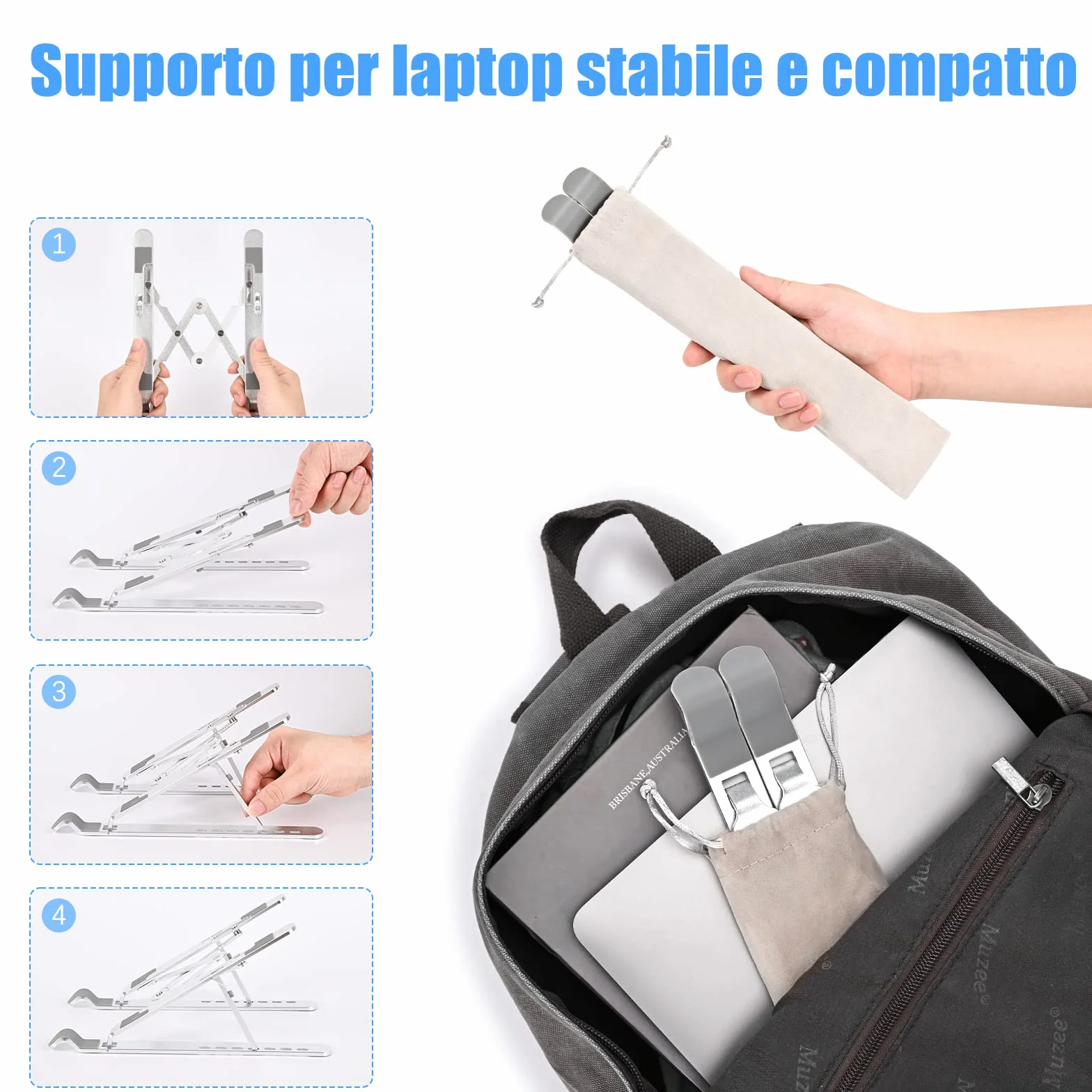 Hoppac Supporto PC Portatile, Regolabile 7 Livelli Supporto Per Laptop, Alluminio Pieghevole Ventilato PC Stand，Supporto Notebook Alluminio Compatibile Con Macbook Air/Pro/ASUS/Lenovo/Acer/HP 10-17”