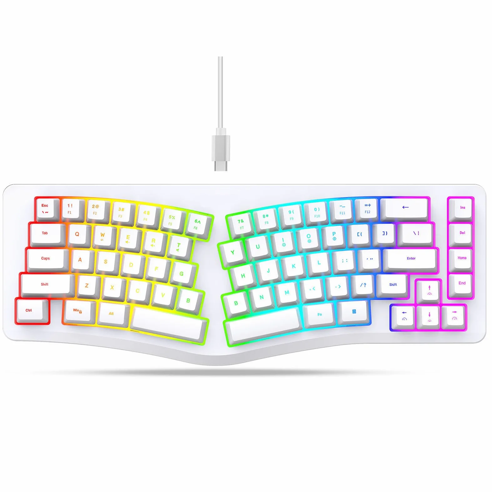 Yunseity Tastiera ergonomica divisa, cablata a 69 tasti con 18 modalità RGB retroilluminata, tastiera per computer, tasti comodi, spazi condivisi, design diviso per una digitazione confortevole