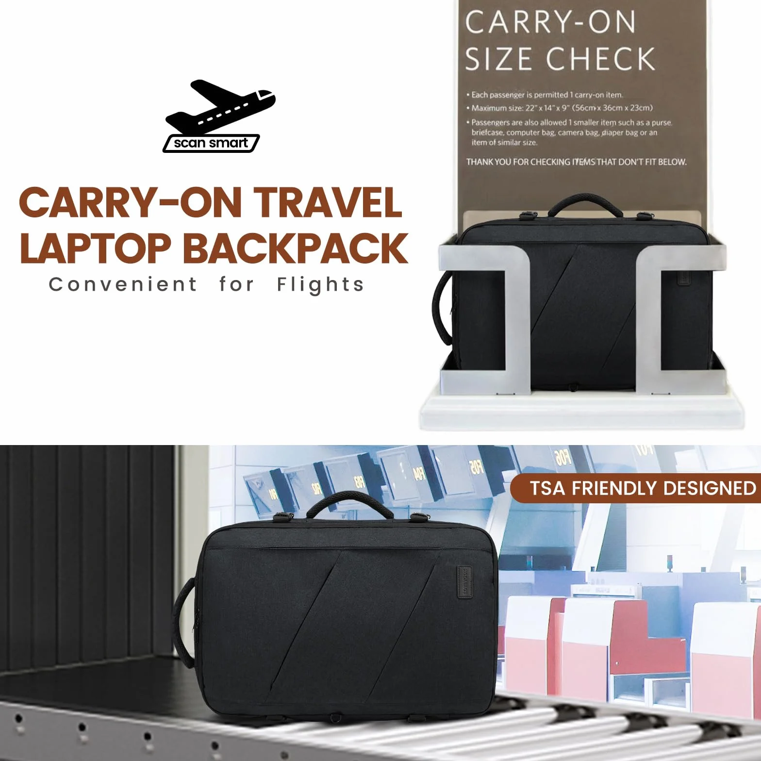 LOVEVOOK Zaino da Viaggio Cabina 30L con Compartimento per Laptop 15,6 Pollici, Bagaglio a Mano per EasyJet e Ryanair, Nero