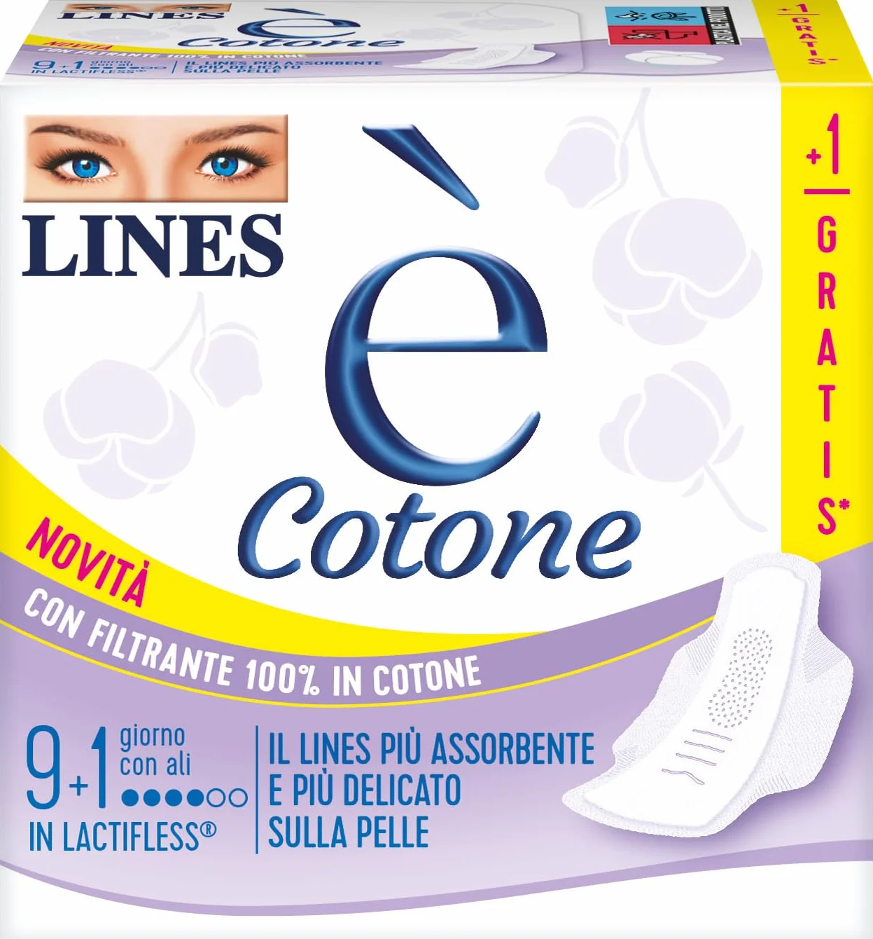LINES E' COTONE GIORNO con ali assorbenti mestruali 10 pezzi Lactifless cotone delicato