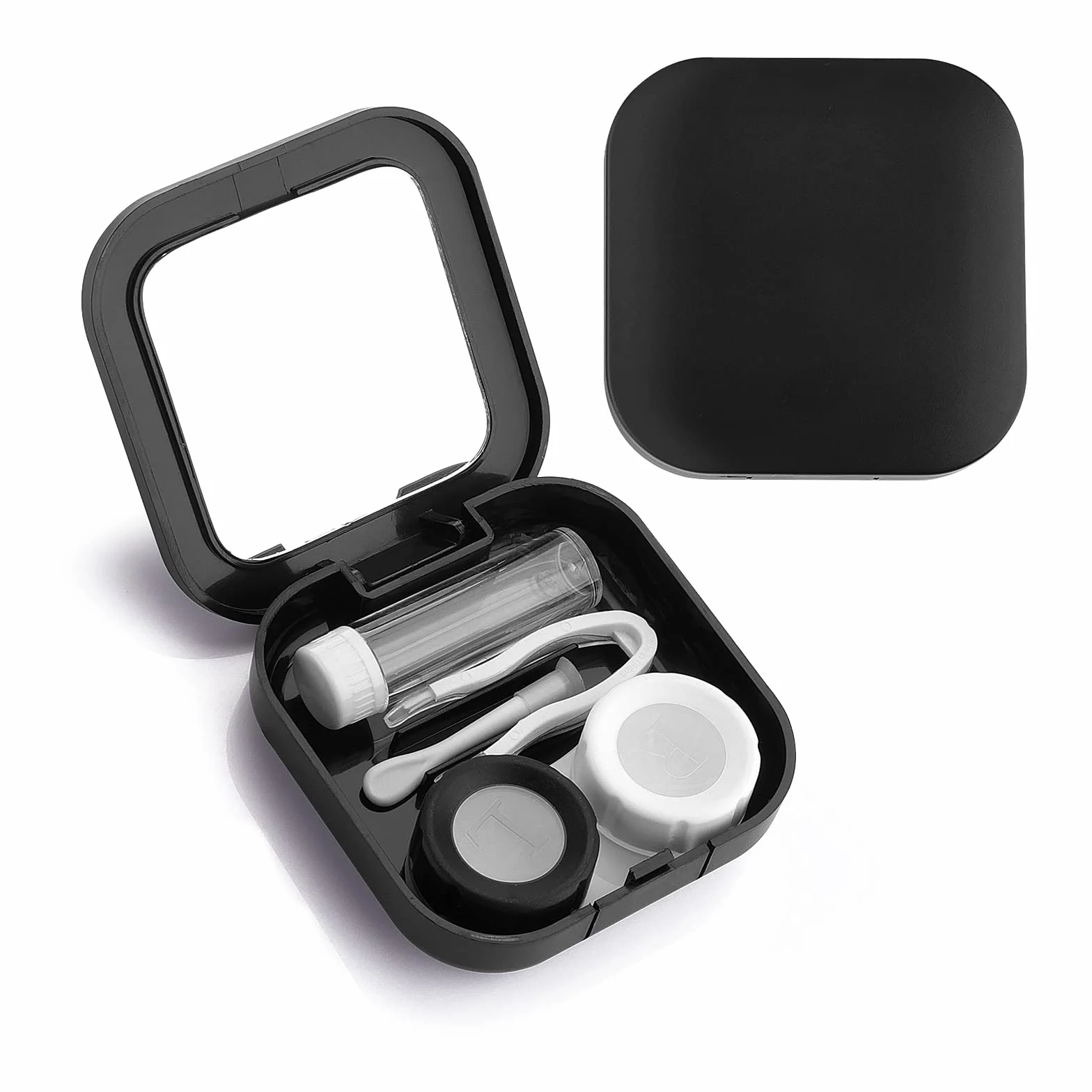 Sibba Custodia per lenti a contatto con specchio, mini contenitore portatile nero