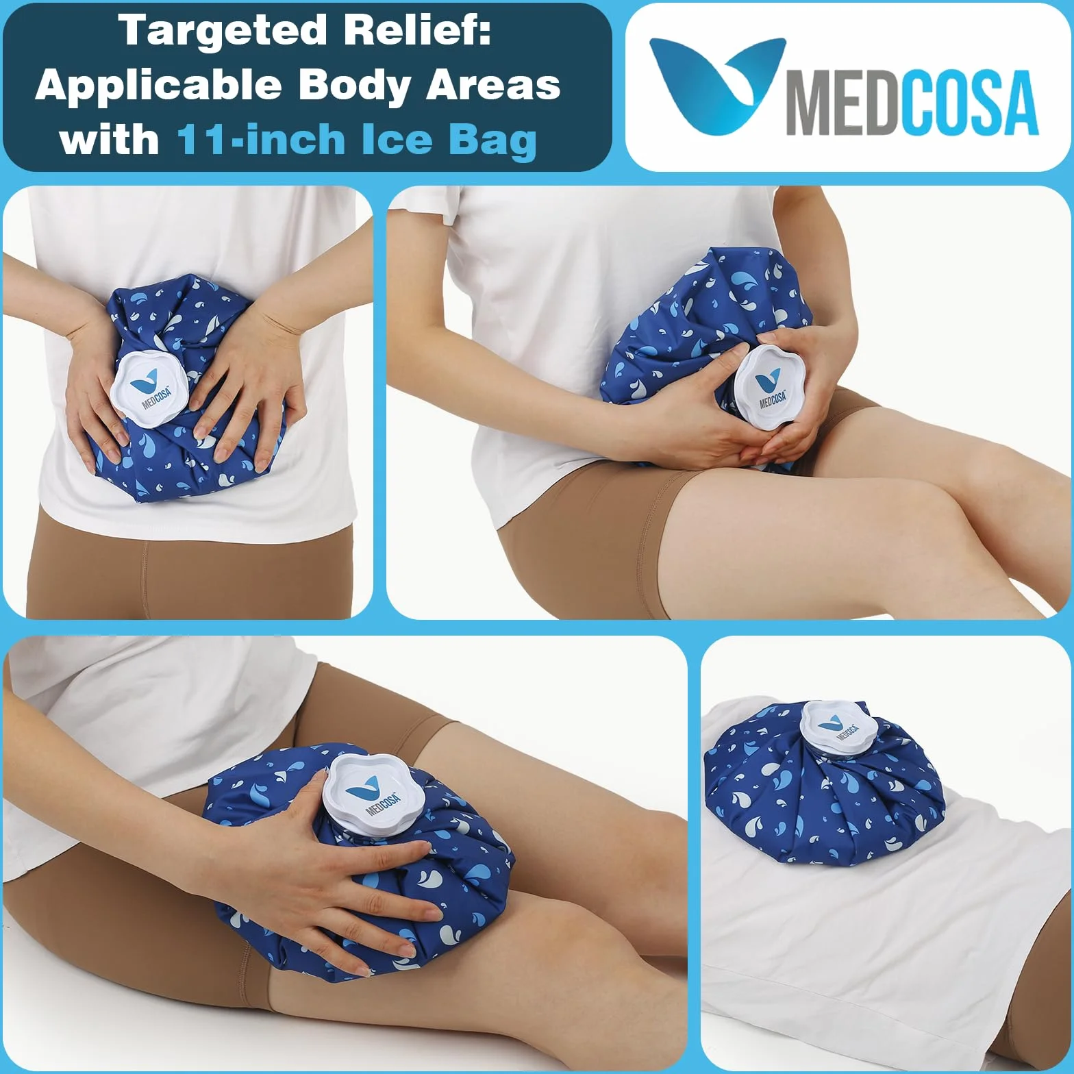 Medcosa Borsa del Ghiaccio 11" (28cm) - Sacchetto Porta Ghiaccio per Ginocchio e Caviglia - Formato Grande