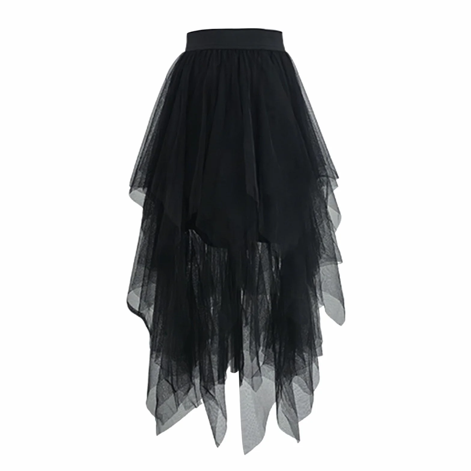 Gonna Tulle Donna Midi A Strati Asimmetrica Vita Alta Elasticizzata Elegante Fluida per Feste