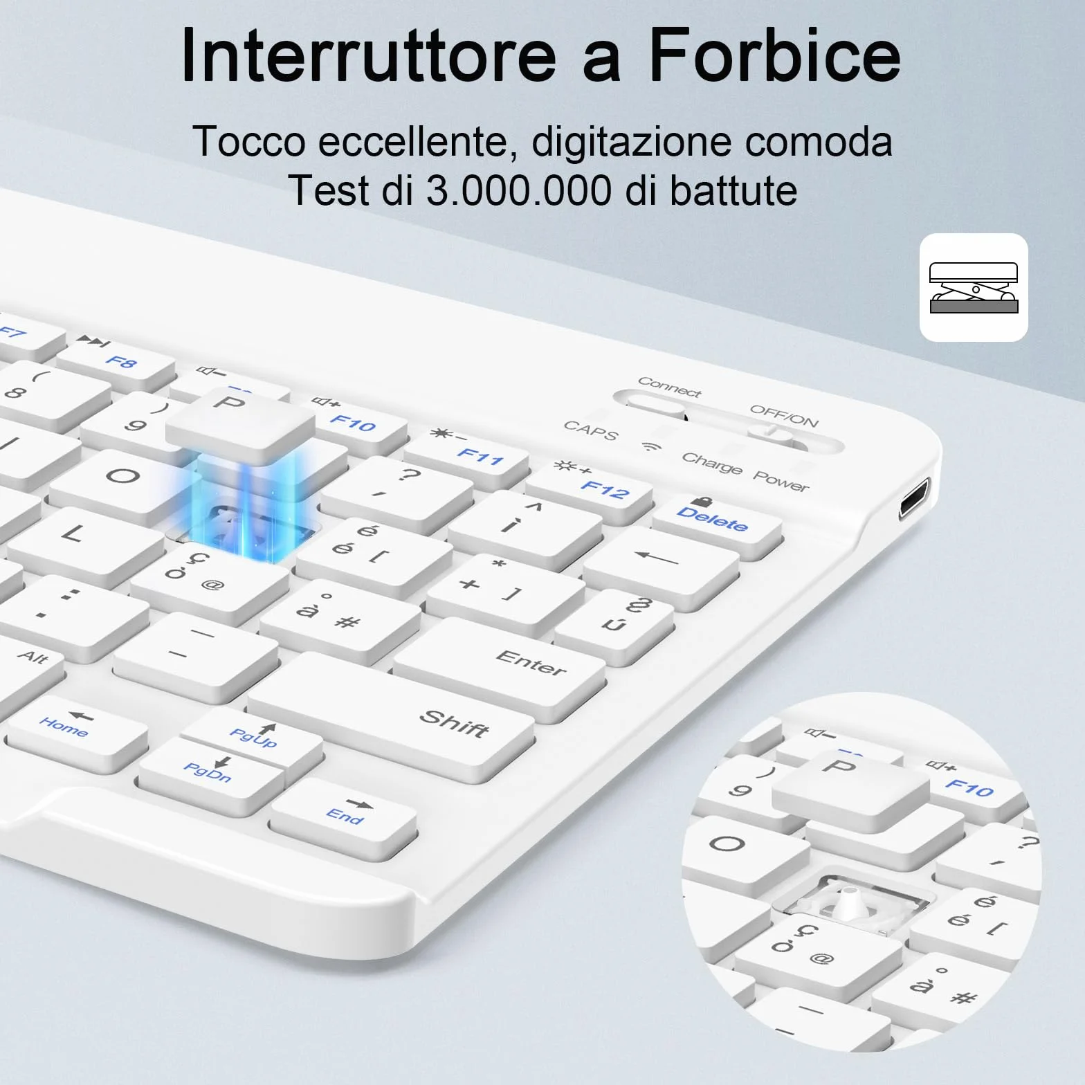 SOPPY Tastiera e Mouse Bluetooth Portatili, Universale Ricaricabile per Tablet, Wireless per iPad/Samsung Tab/Lenovo Tab/iOS/Android/Windows, Layout Italiano (Bianco)