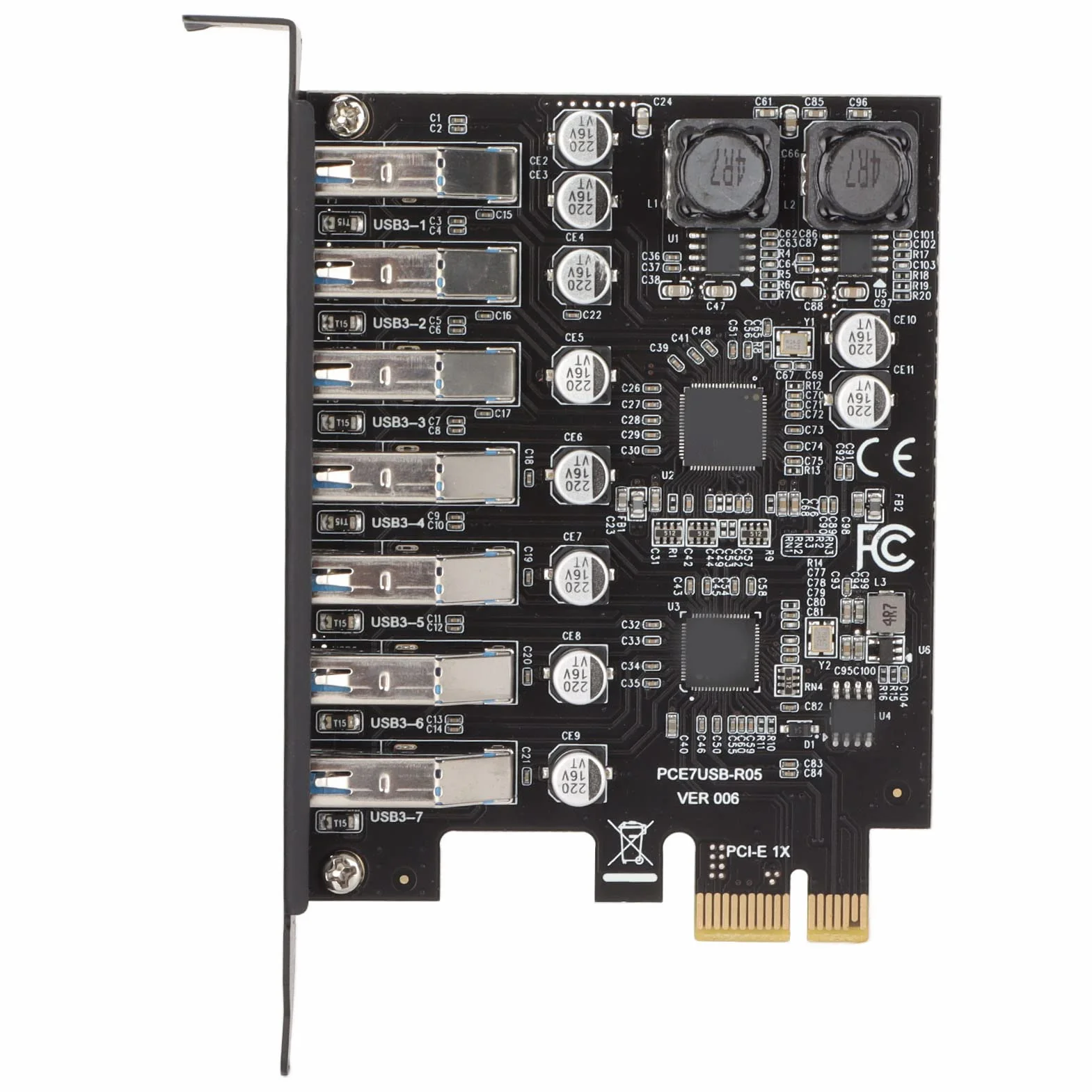Scheda di Espansione PCIE a 7 Porte, Scheda di Espansione PCIe Ad Alta velocità da 5 Gbps a USB 3.2 per Scheda Host PC Desktop, Supporto per 11/10/8/7/XP e Linux