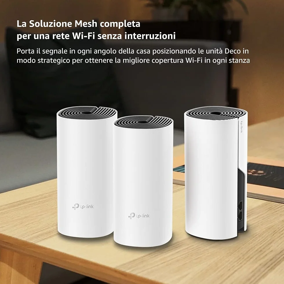 TP-Link Deco M4 WiFi Mesh, Dual Band AC1200, 2 Porte Ethernet Gigabit, Modalità Router e Access Point, Parental Control, 3 Pezzi con Copertura fino a 370 m2