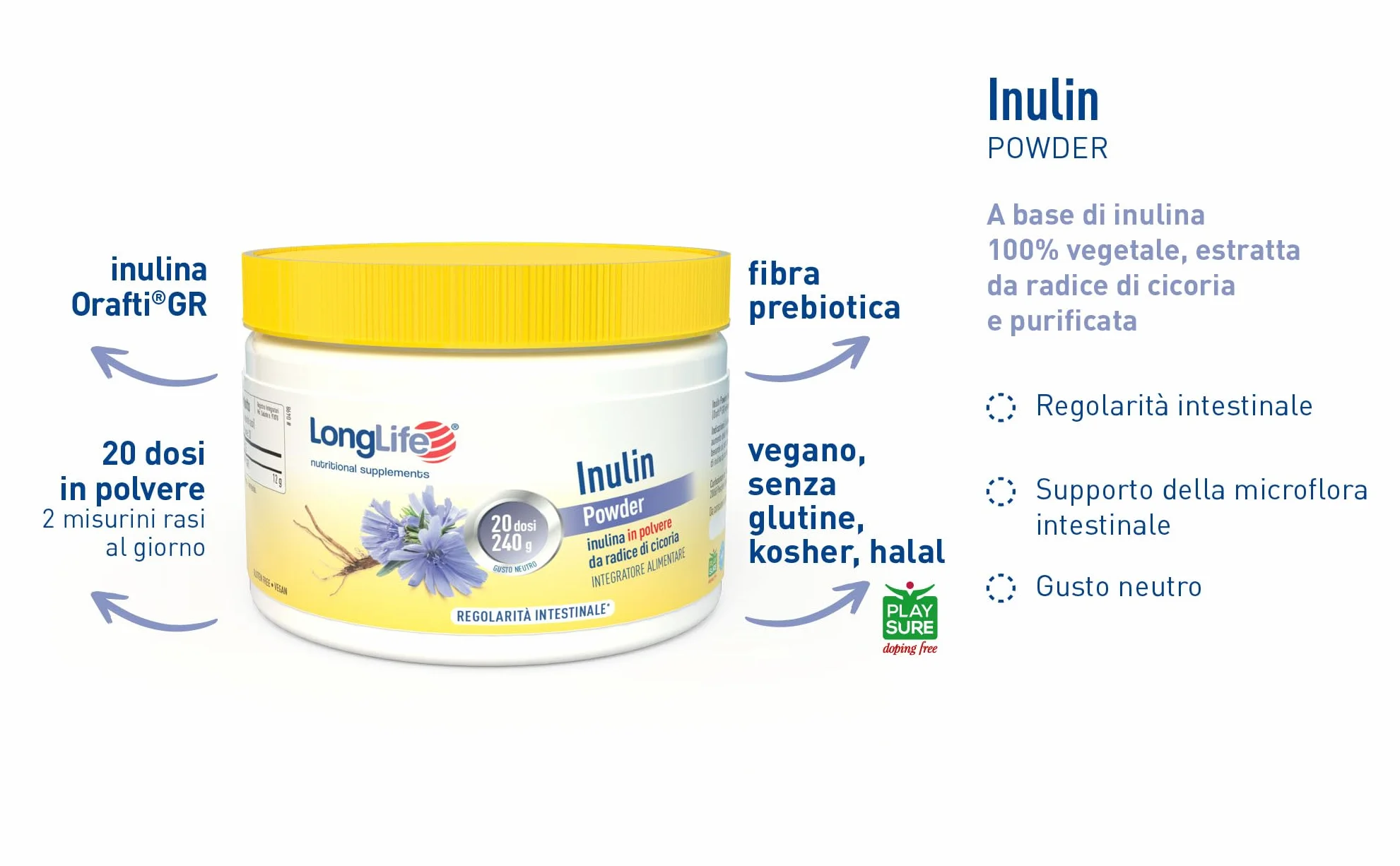 Inulina radice di cicoria LongLife® Fibra solubile 100% vegetale 20 dosi
